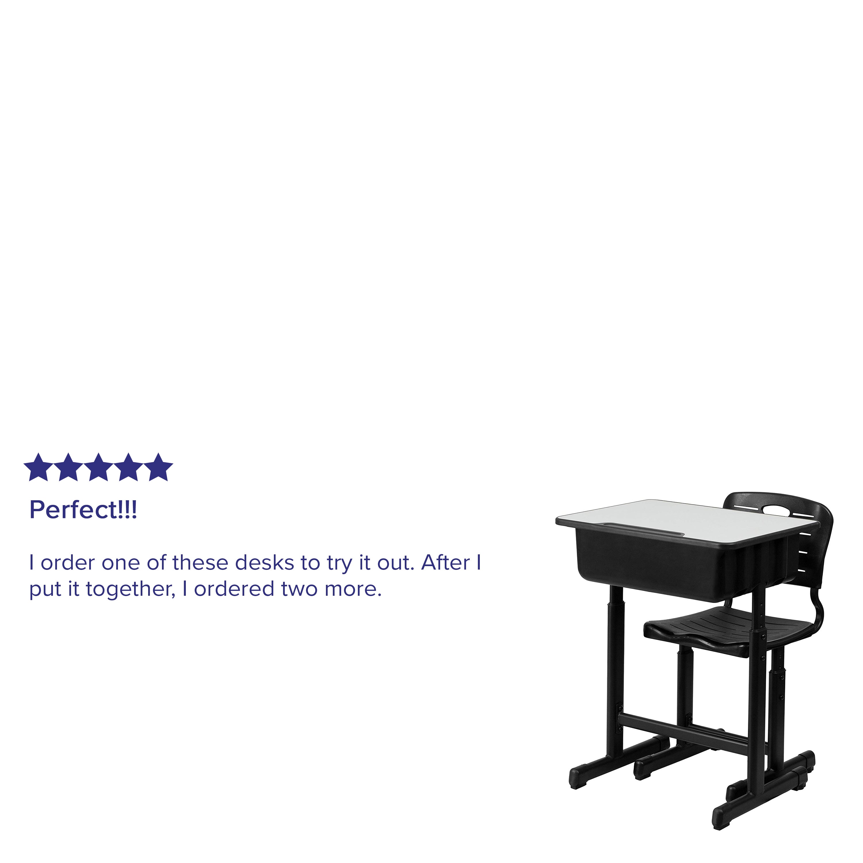 Nila Adjustable Height Student Desk and Chair with Black Pedestal Frame