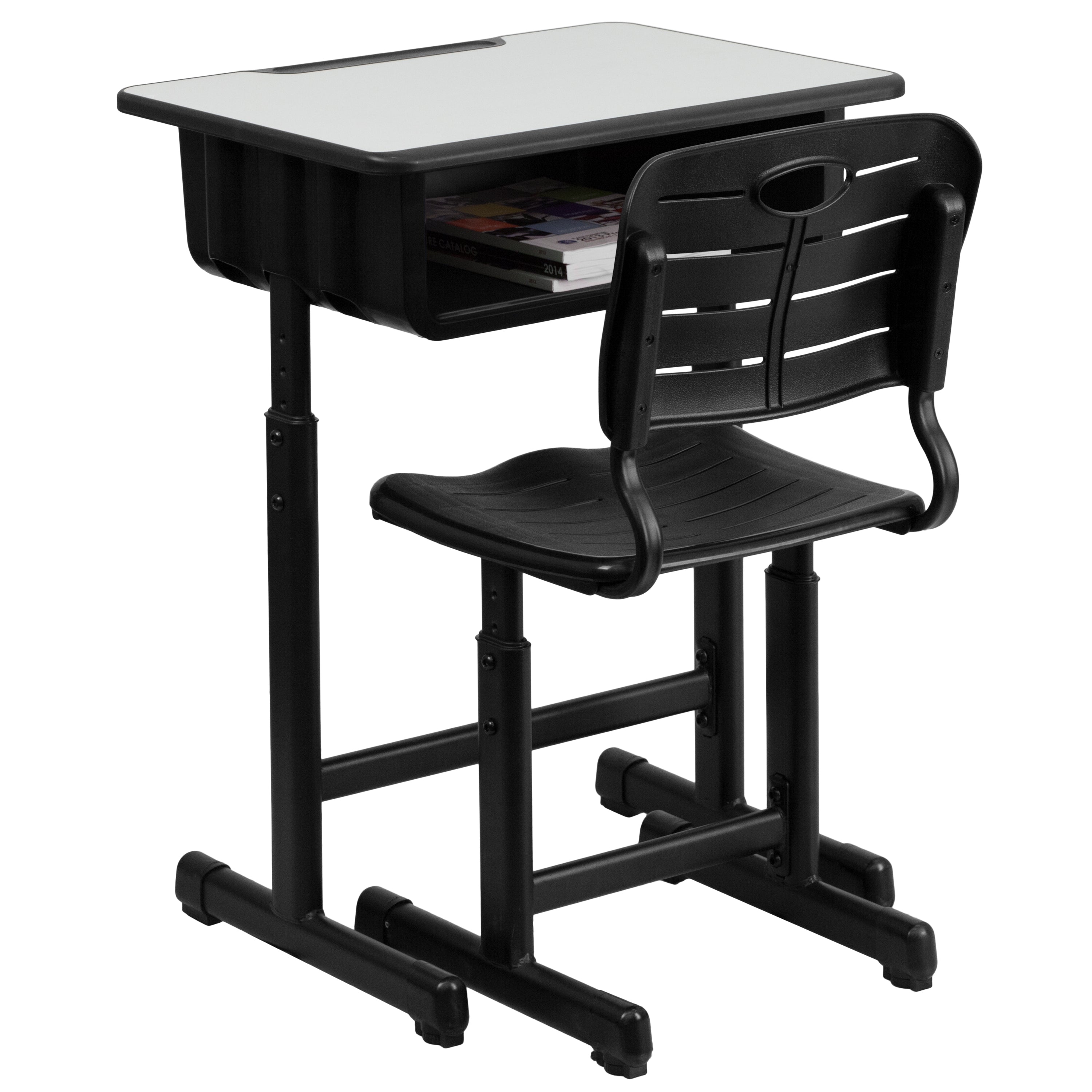 Nila Adjustable Height Student Desk and Chair with Black Pedestal Frame
