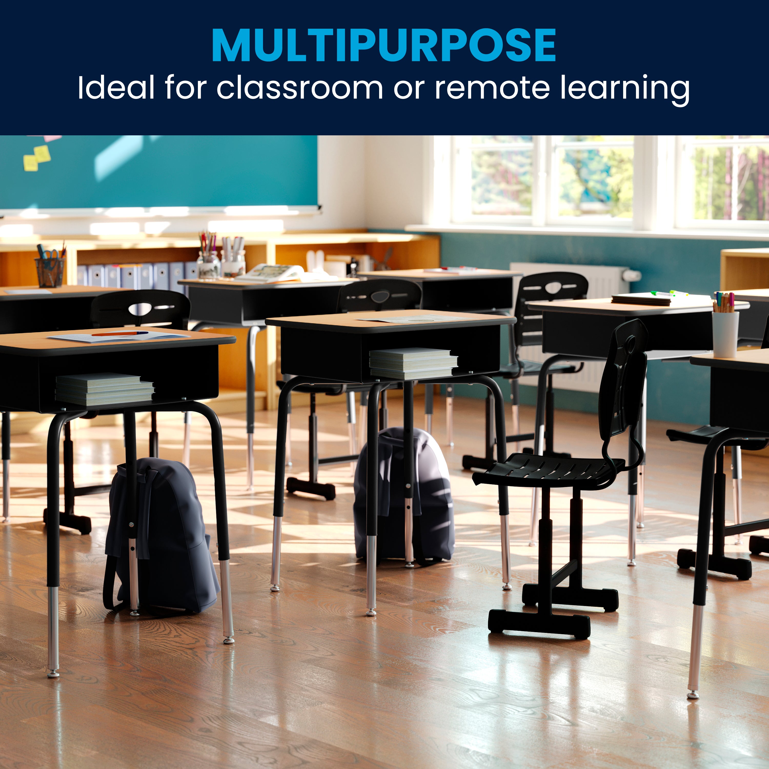 Nila Adjustable Height Black Student Chair with Black Pedestal Frame for School, Classroom, Remote Learning