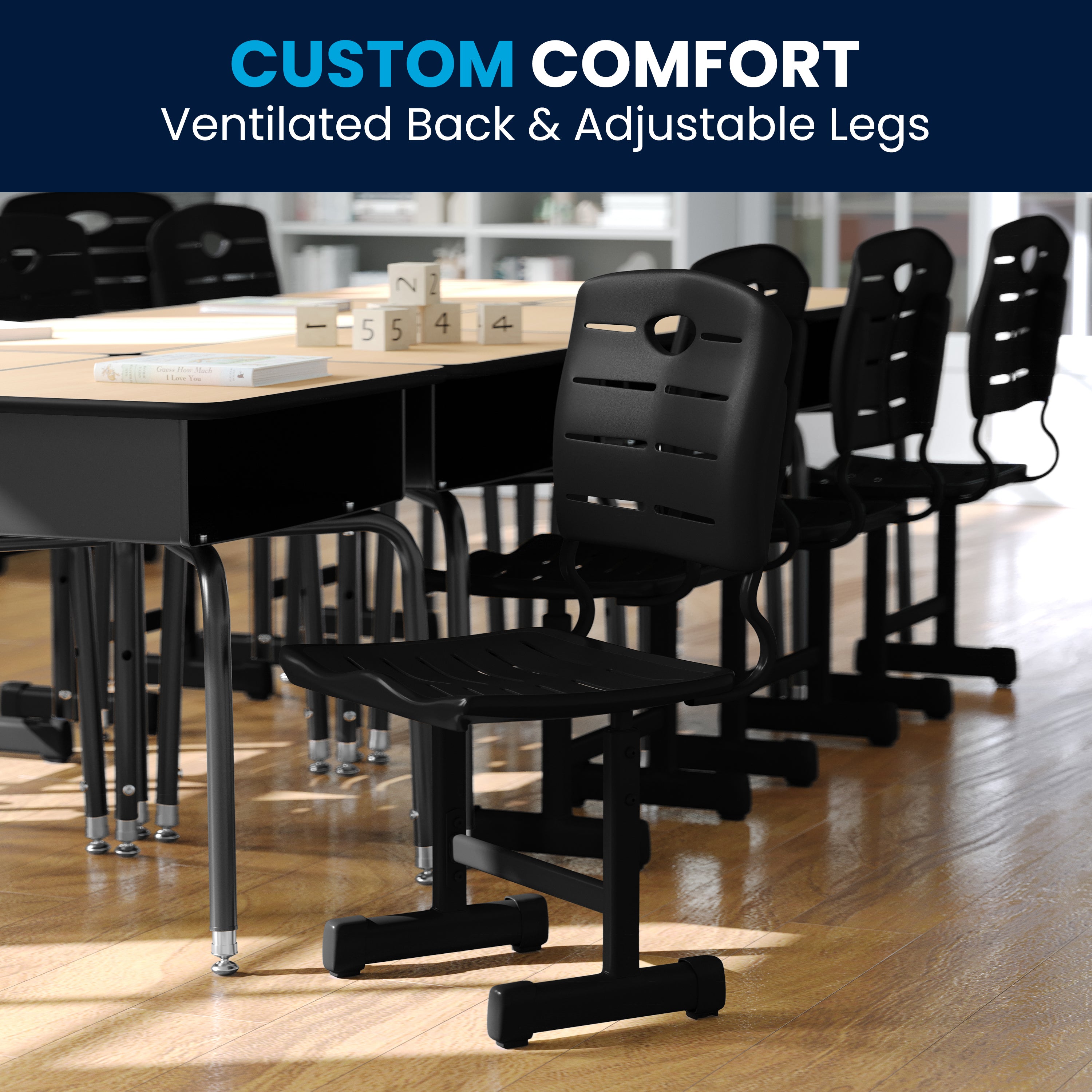 Nila Adjustable Height Black Student Chair with Black Pedestal Frame for School, Classroom, Remote Learning