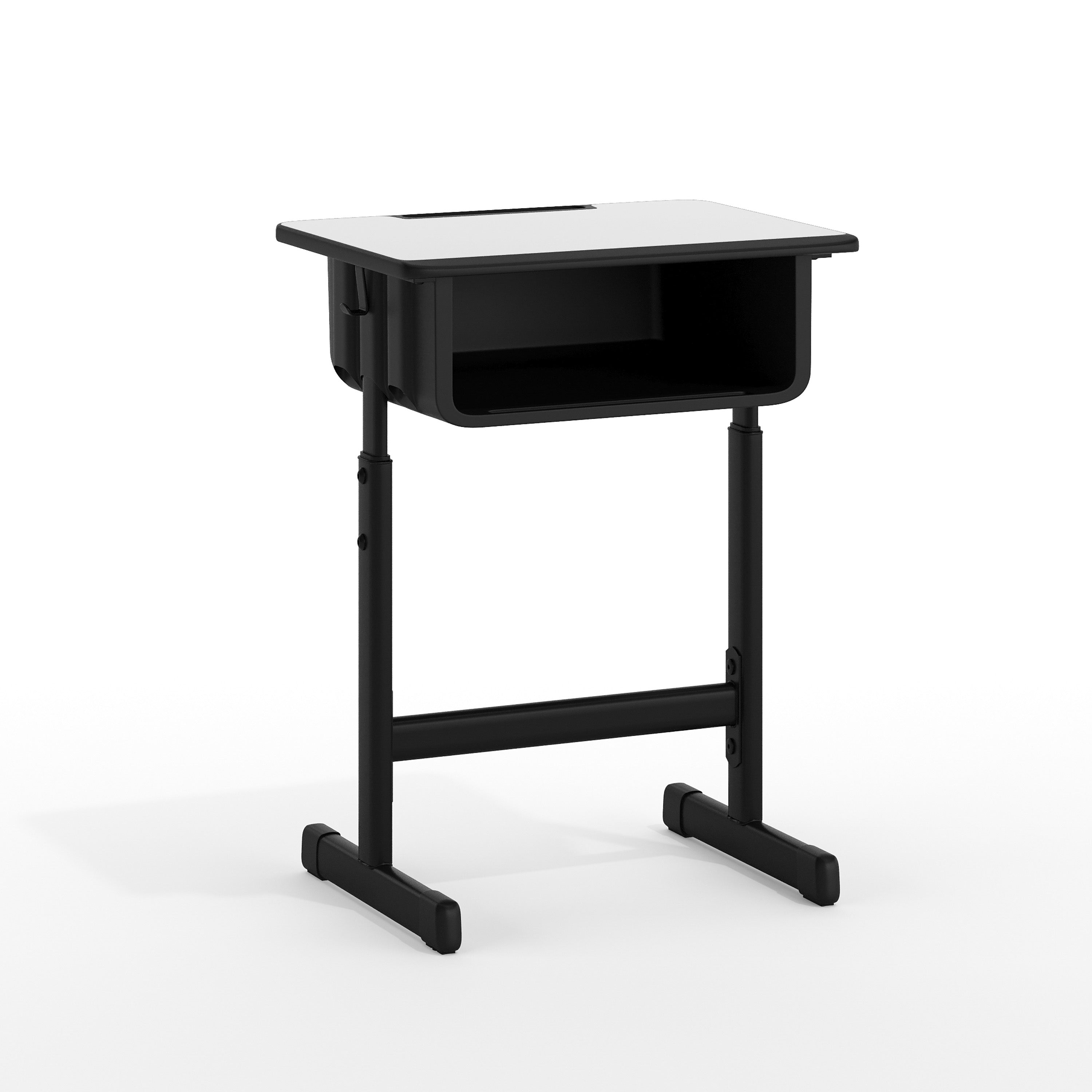 Billie Student Desk with Grey Top and Adjustable Height Black Pedestal Frame