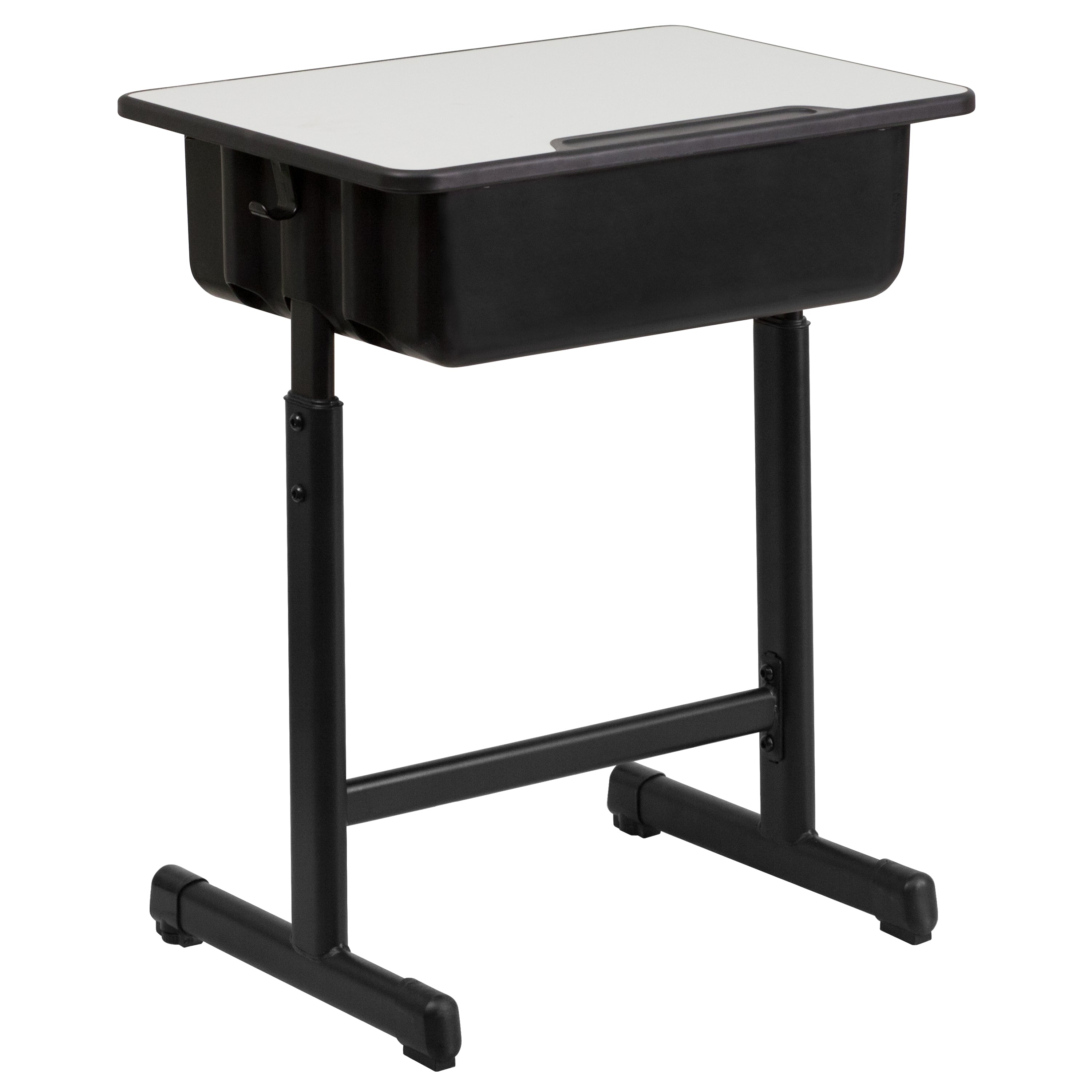 Billie Student Desk with Grey Top and Adjustable Height Black Pedestal Frame