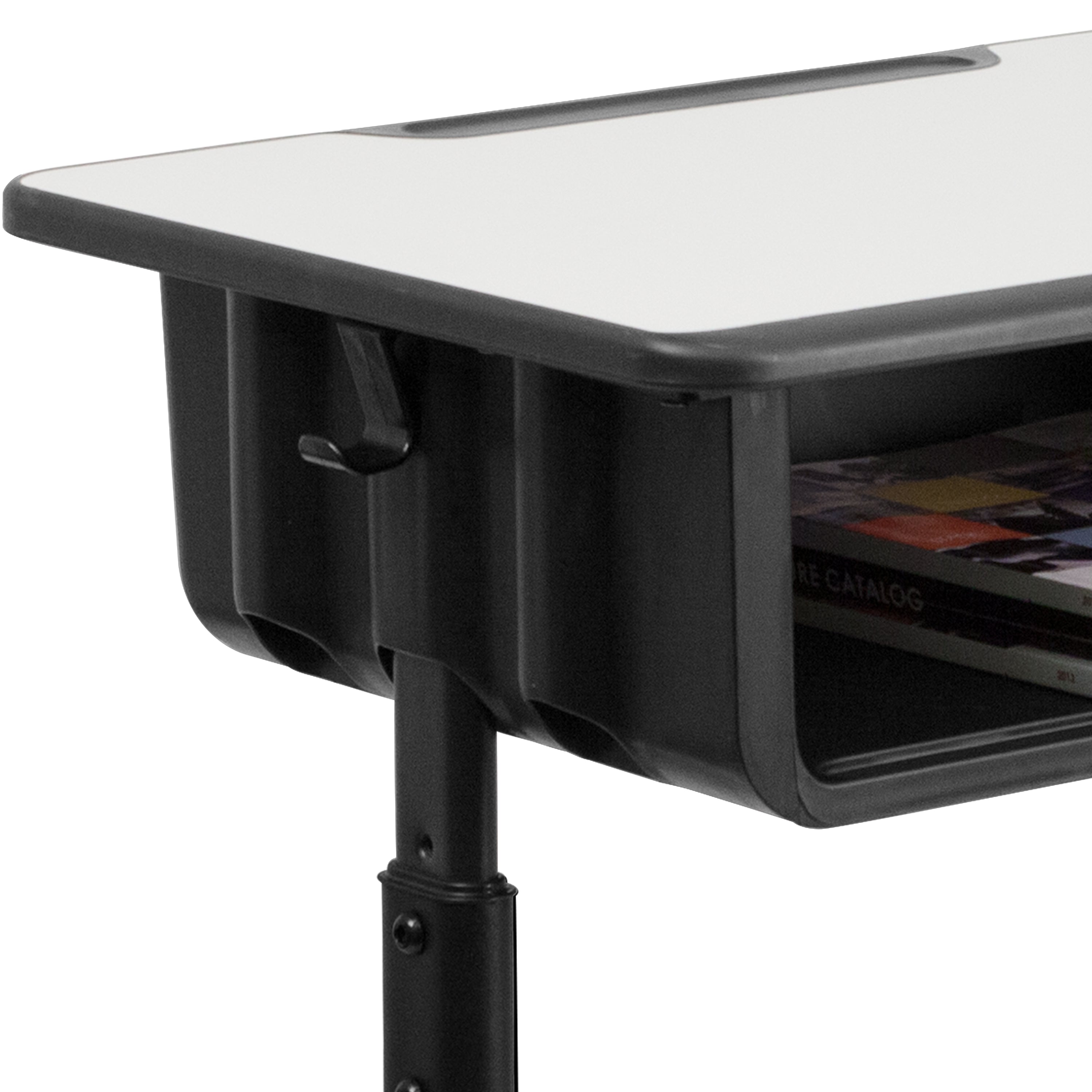 Billie Student Desk with Grey Top and Adjustable Height Black Pedestal Frame