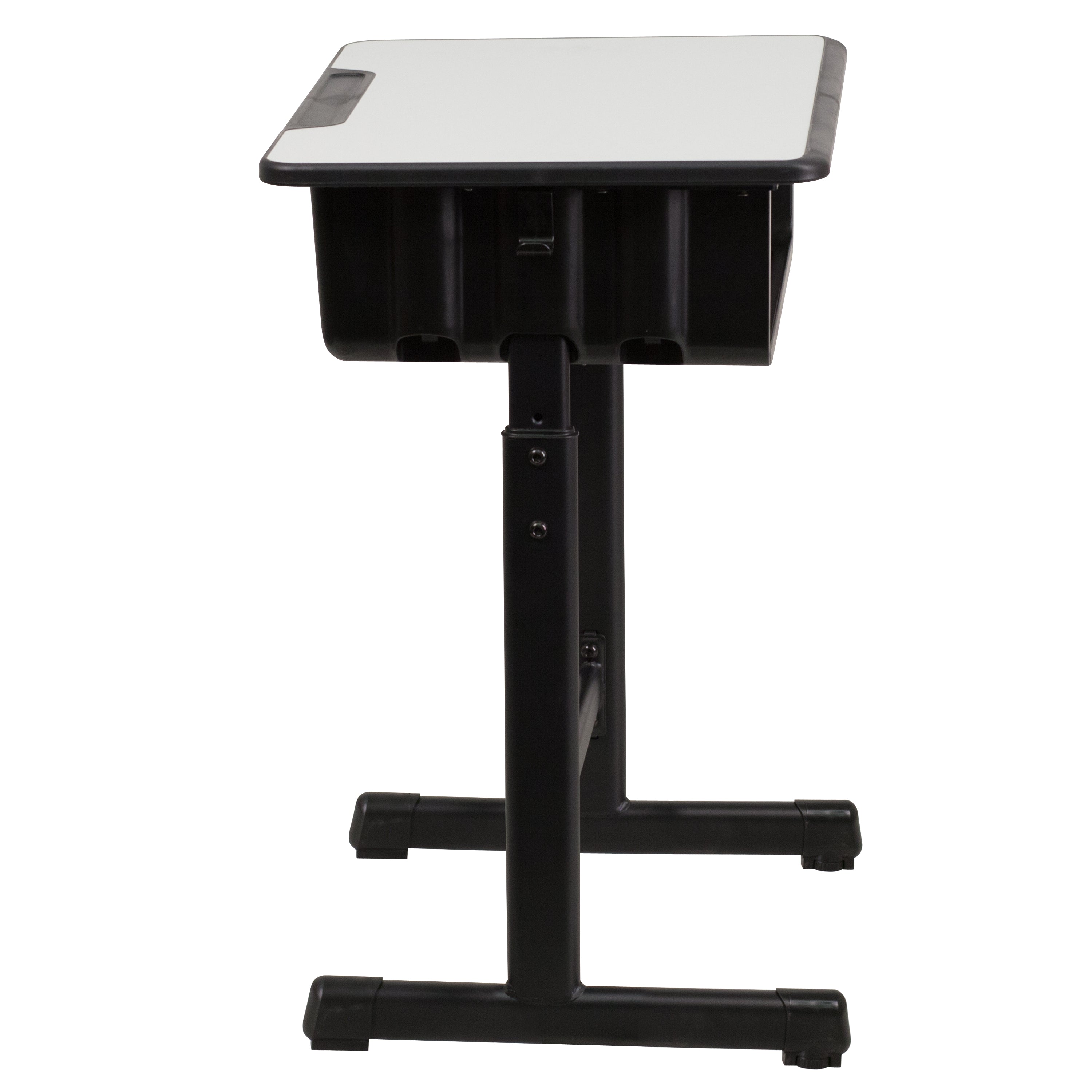 Billie Student Desk with Grey Top and Adjustable Height Black Pedestal Frame