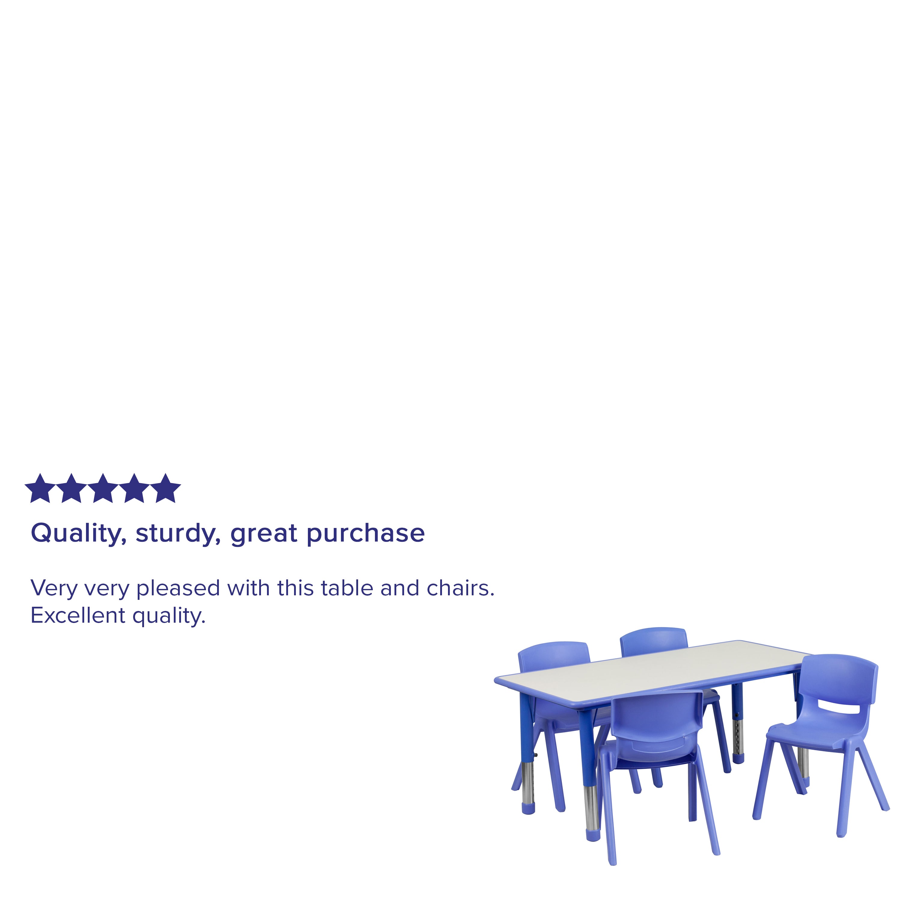 Emmy Adjustable Kids Activity Table Set – 23.6" x 47.25" Blue/Gray Plastic Table with 4 Blue Chairs – Classroom & Daycare Table for Toddlers & Kids