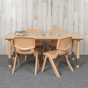 Emmy Adjustable Kids Activity Table Set – 23.6" x 47.25" Natural Plastic Table with 4 Natural Chairs – Classroom & Daycare Table for Toddlers & Kids
