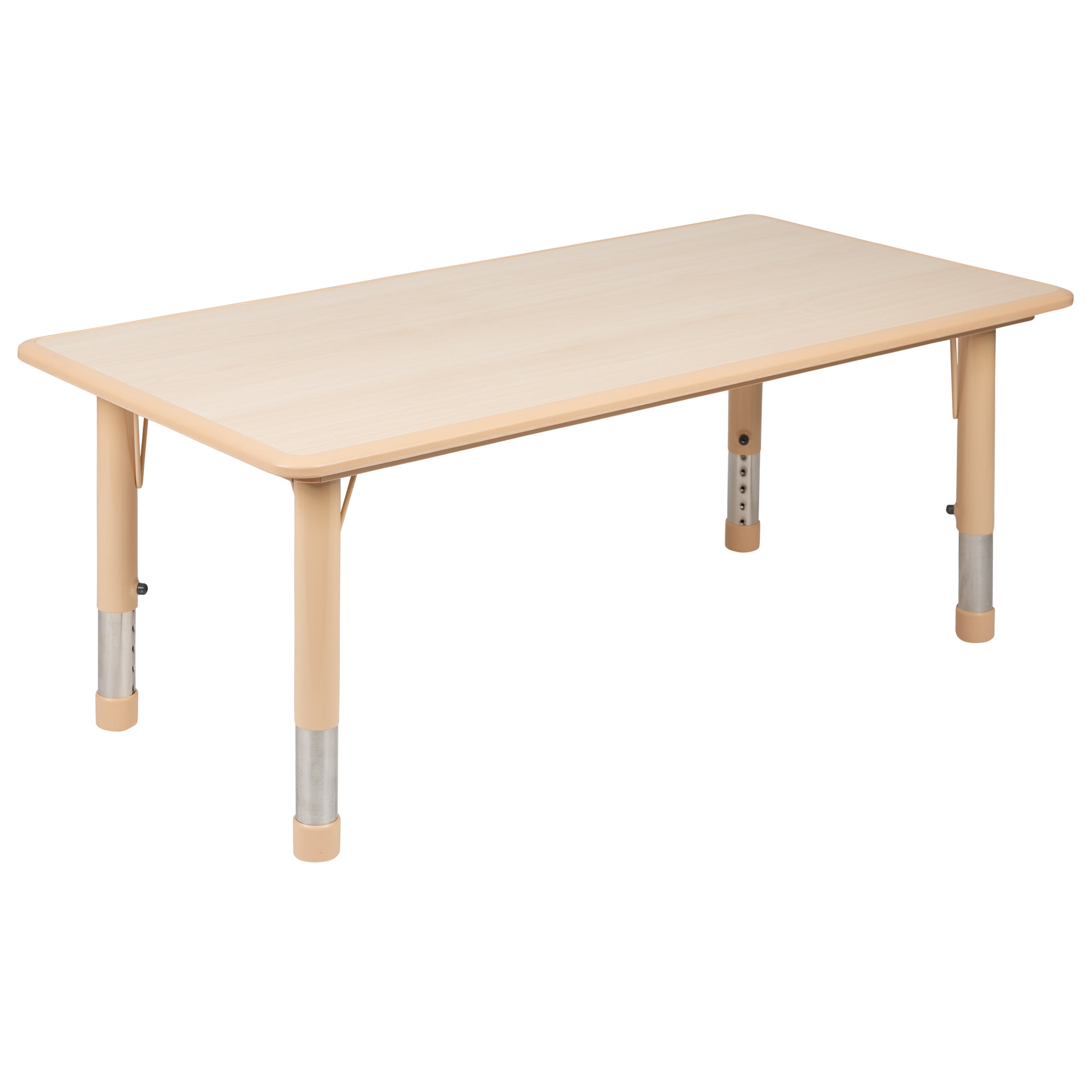 Emmy Adjustable Kids Activity Table Set – 23.6" x 47.25" Natural Plastic Table with 4 Natural Chairs – Classroom & Daycare Table for Toddlers & Kids