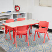Emmy Adjustable Kids Activity Table Set – 23.6" x 47.25" Red/Gray Plastic Table with 4 Red Chairs – Classroom & Daycare Table for Toddlers & Kids