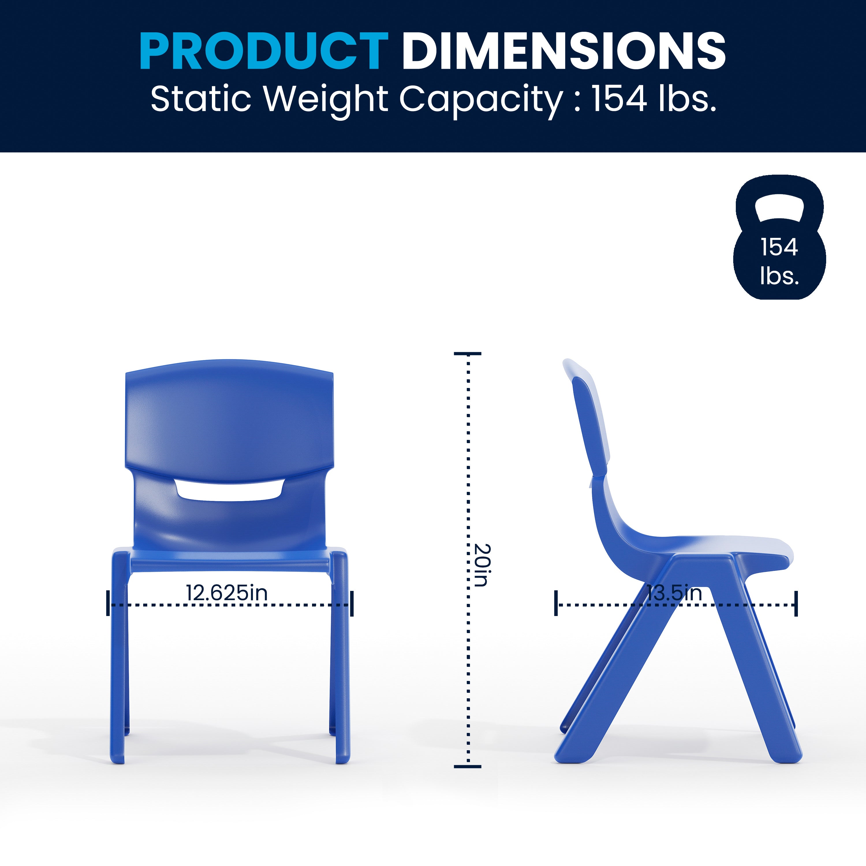 Emmy Adjustable Kids Activity Table Set – 23.6" x 47.25" Blue/Gray Plastic Table with 6 Blue Chairs – Classroom & Daycare Table for Toddlers & Kids