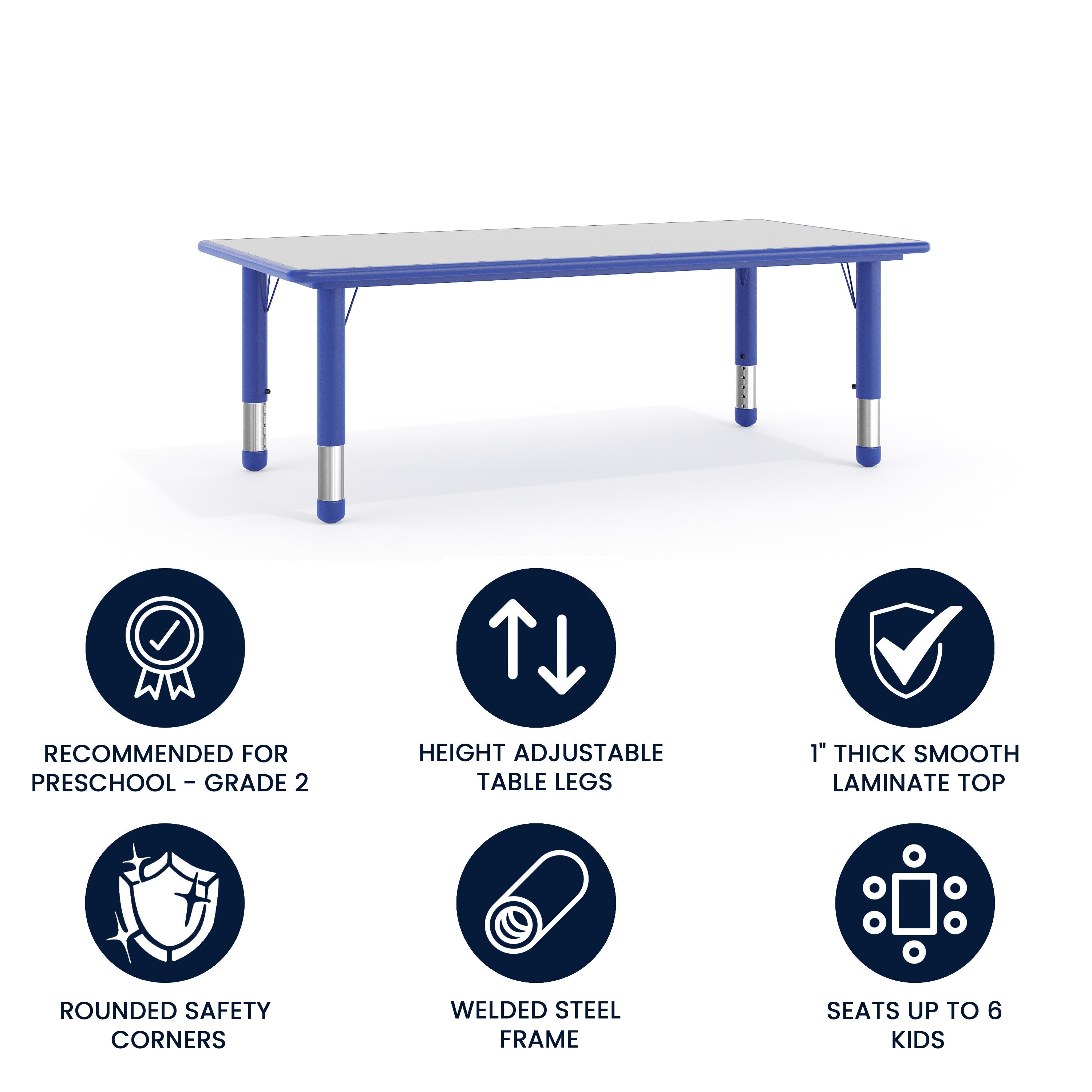 Wren Adjustable Height Kids Activity Table, Blue/Gray Plastic, 23.6"W x 47.25"L, Rectangular, Table Only