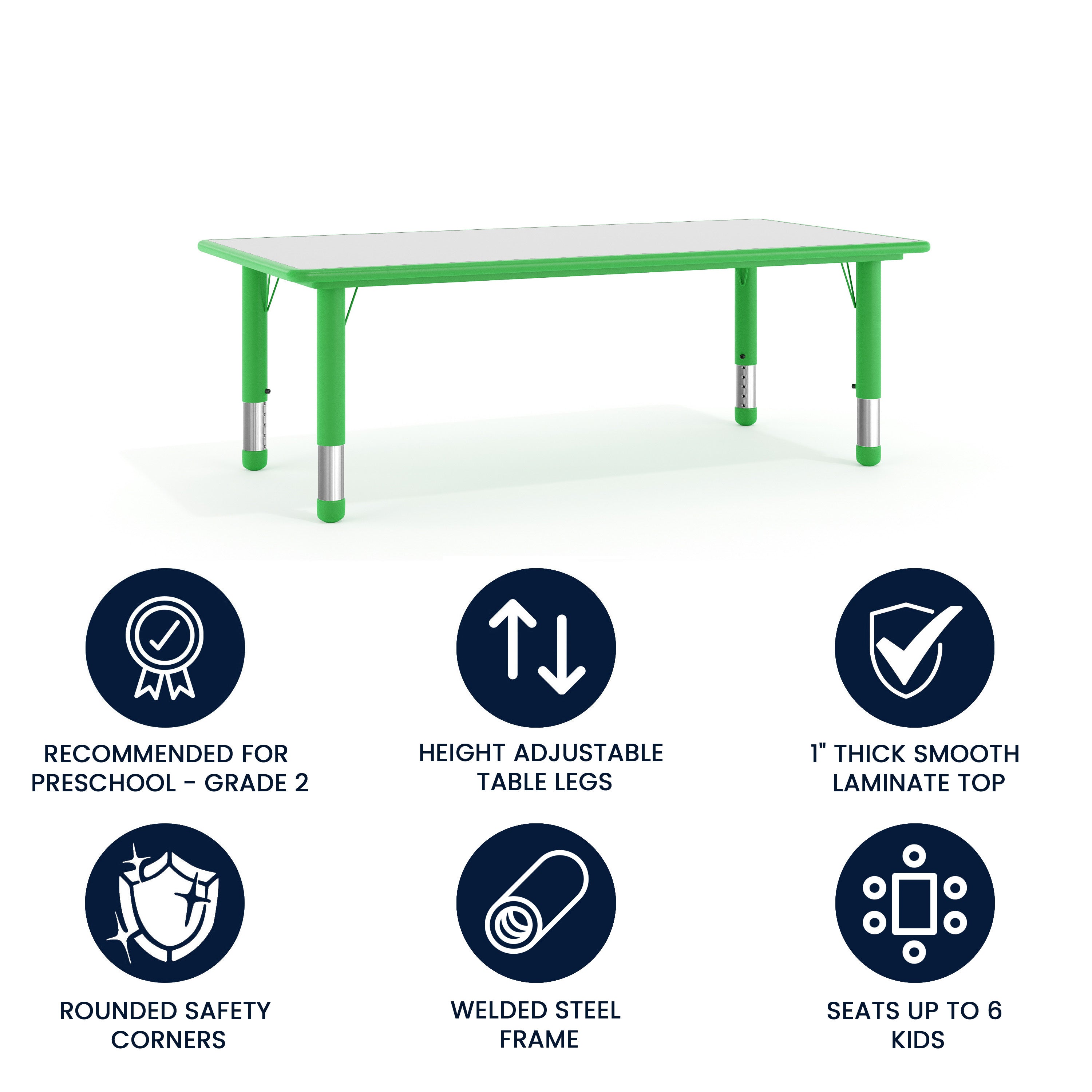 Wren Adjustable Height Kids Activity Table, Green/Gray Plastic, 23.6"W x 47.25"L, Rectangular, Table Only