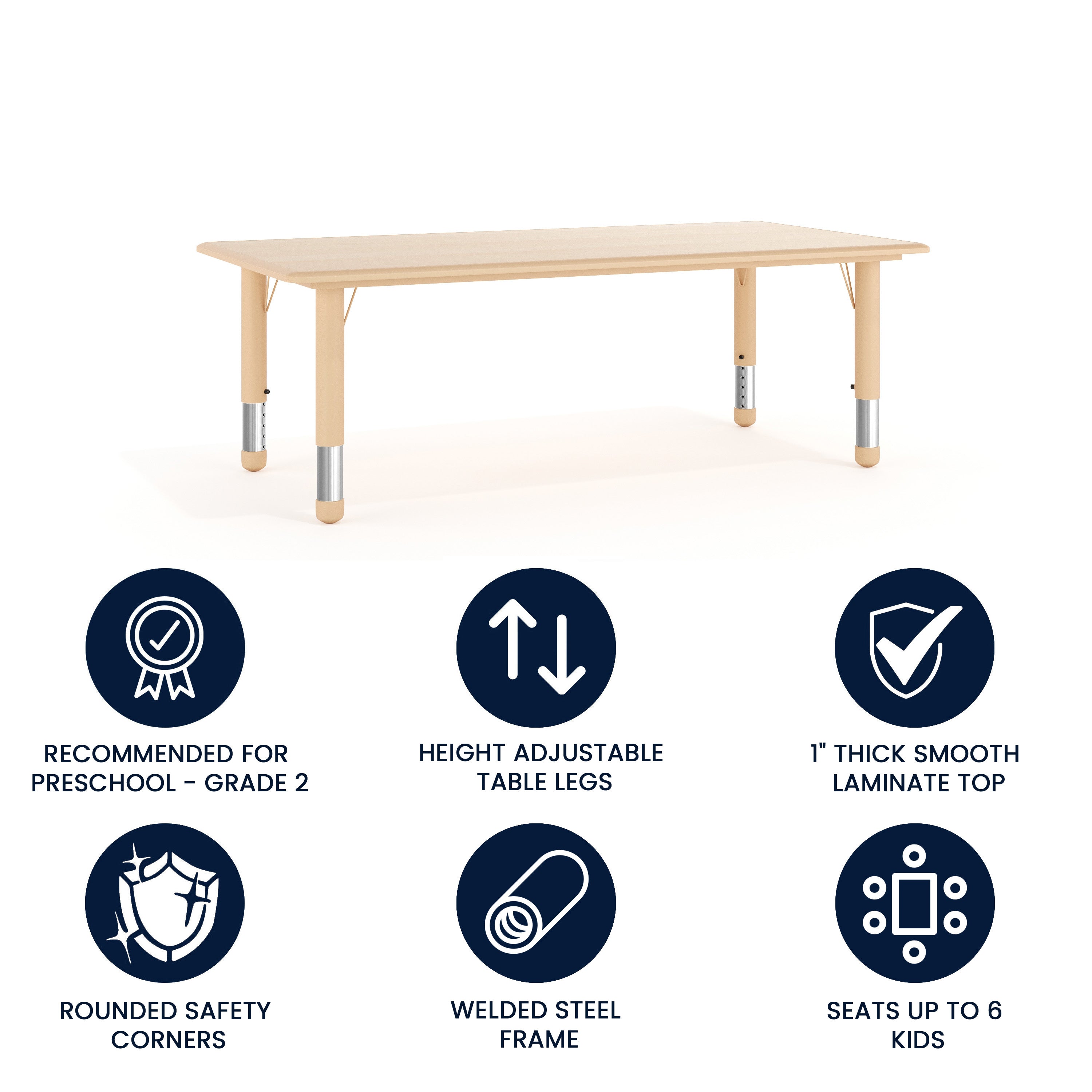 Wren Adjustable Height Kids Activity Table, Natural Plastic, 23.6"W x 47.25"L, Rectangular, Table Only