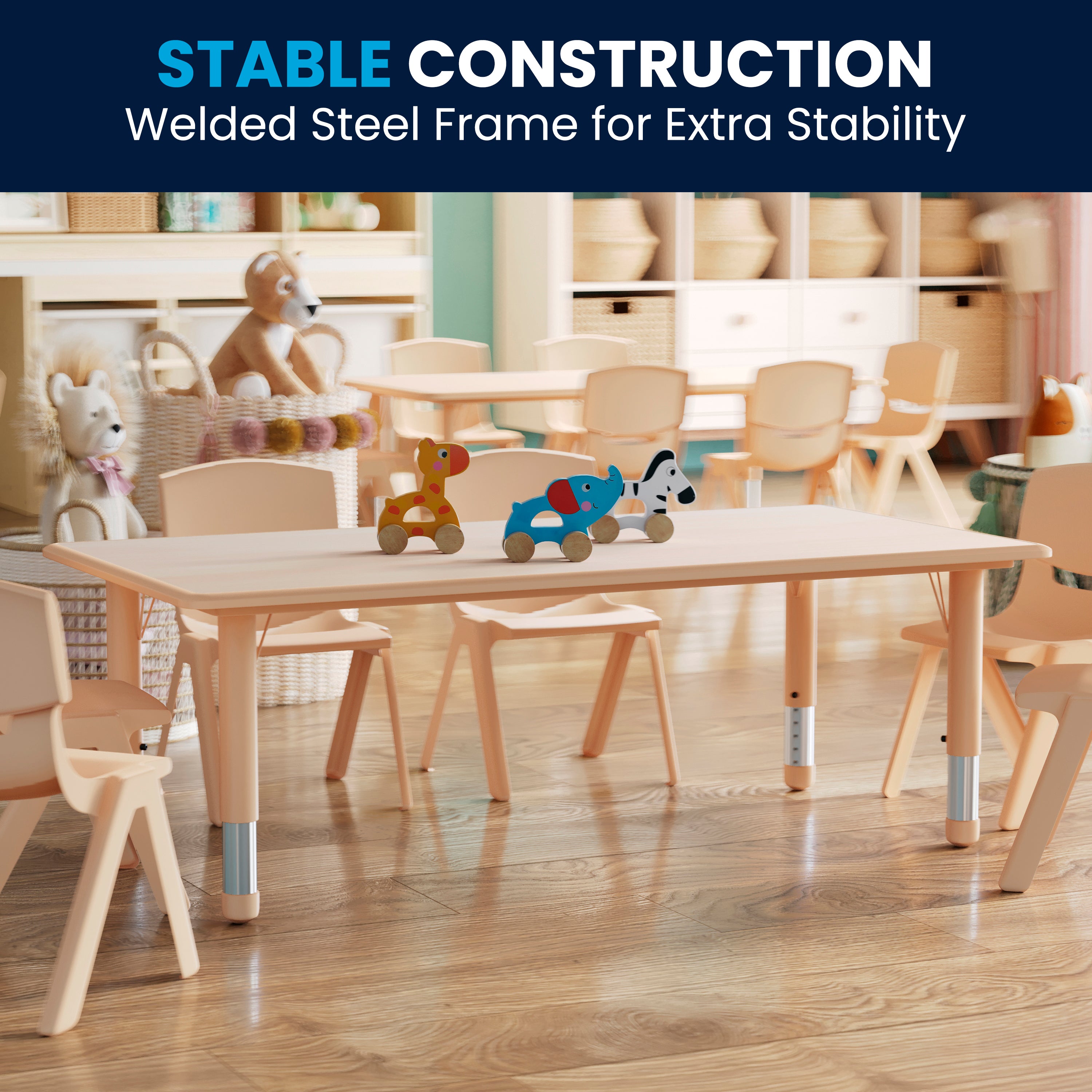 Wren Adjustable Height Kids Activity Table, Natural Plastic, 23.6"W x 47.25"L, Rectangular, Table Only