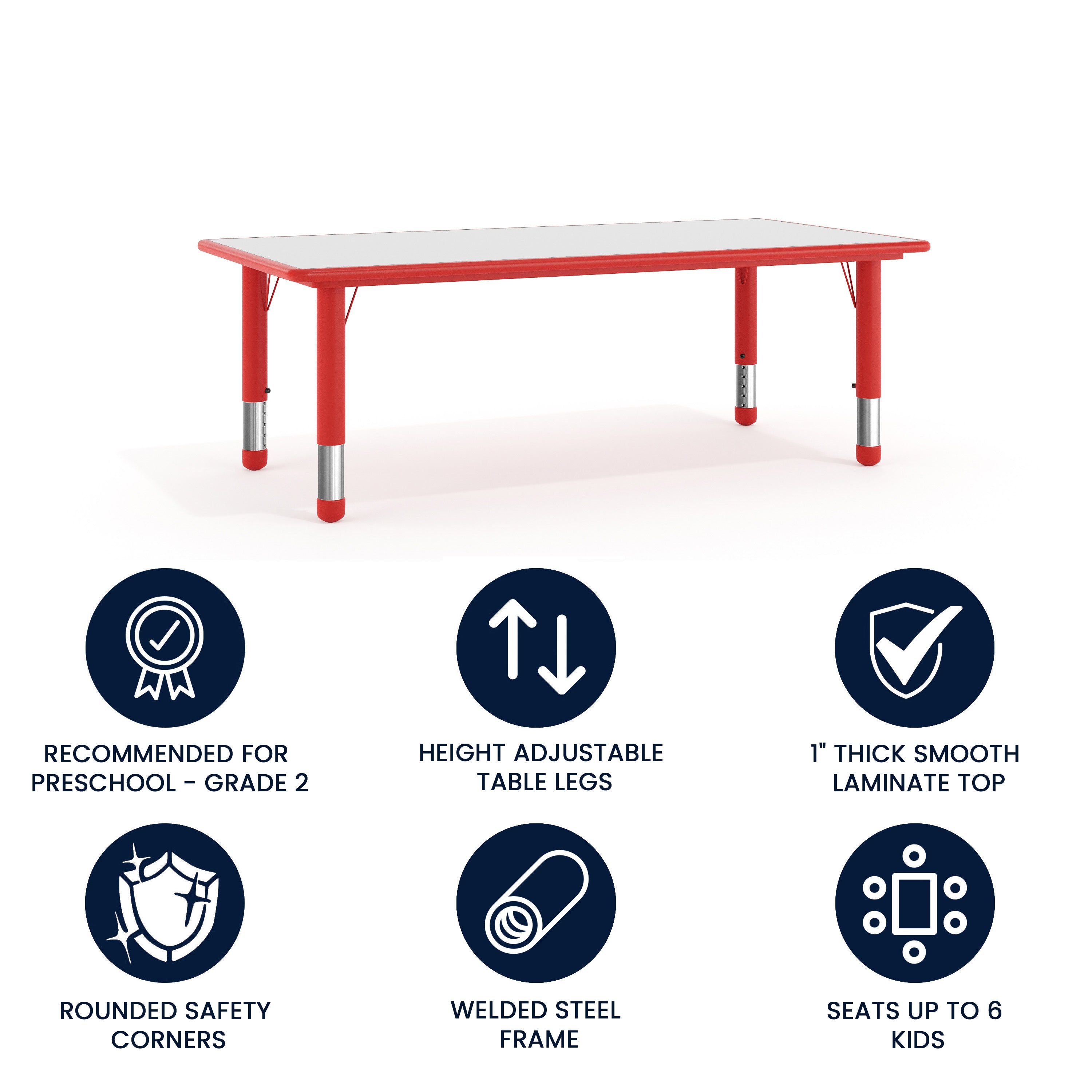 Wren Adjustable Height Kids Activity Table, Red/Gray Plastic, 23.6"W x 47.25"L, Rectangular, Table Only