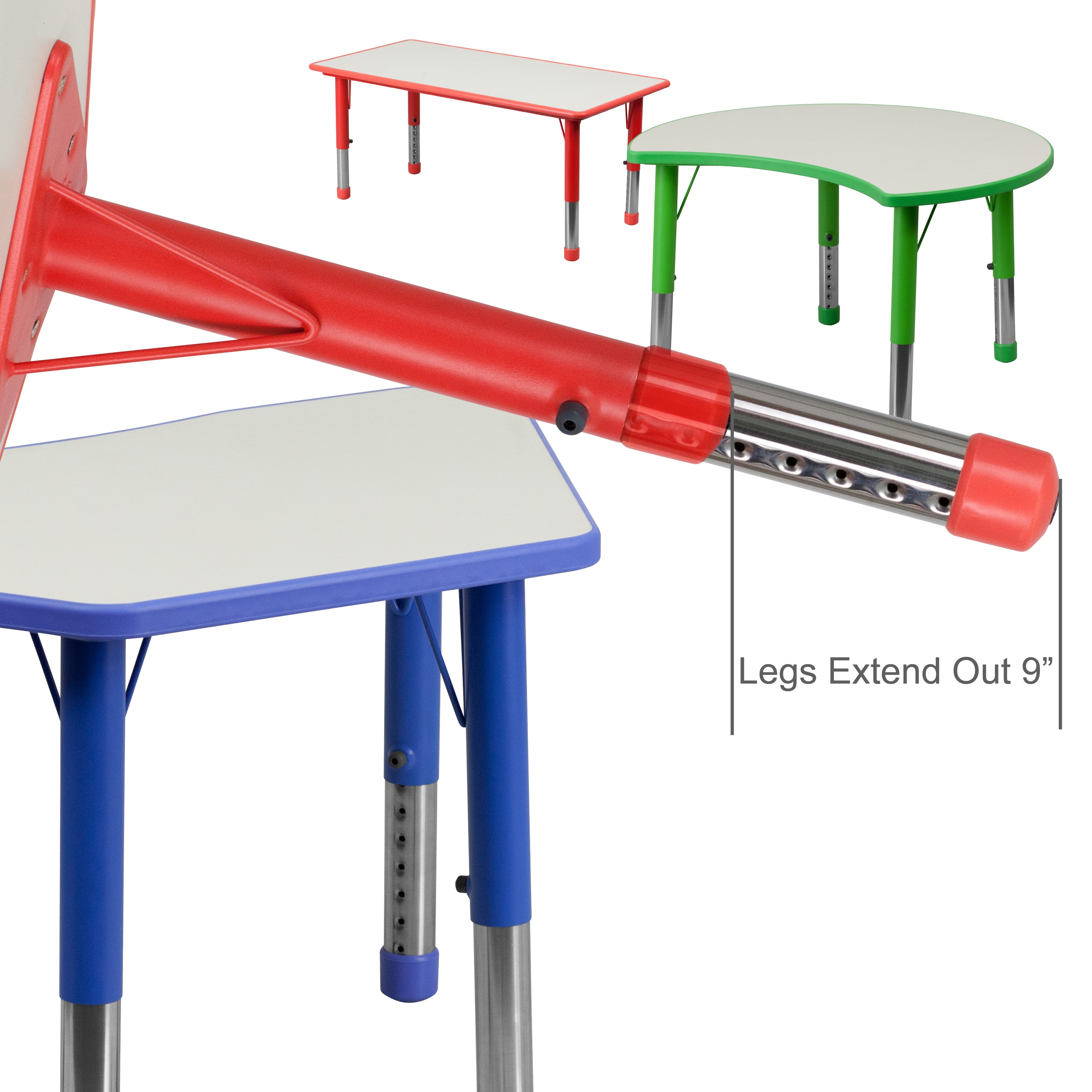 Wren Adjustable Height Kids Activity Table, Red/Gray Plastic, 23.6"W x 47.25"L, Rectangular, Table Only