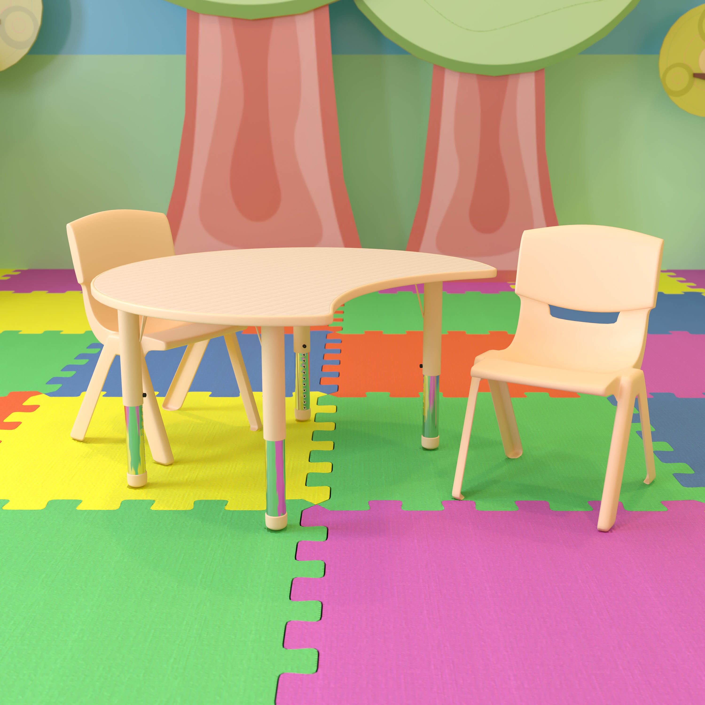 Emmy 25.125"W x 35.5"L Crescent Natural Plastic Height Adjustable Activity Table Set with 2 Chairs