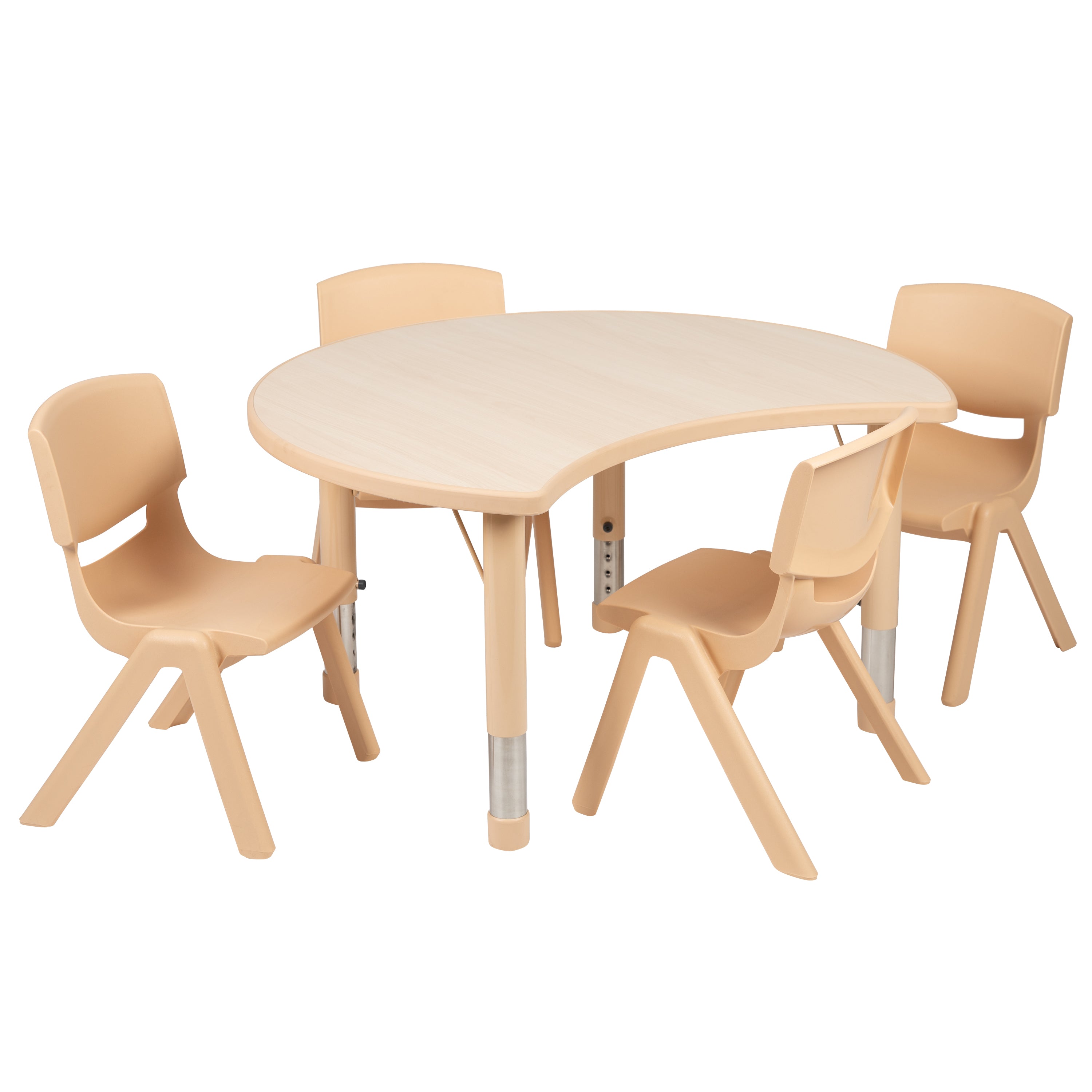 Emmy 25.125"W x 35.5"L Crescent Natural Plastic Height Adjustable Activity Table Set with 4 Chairs