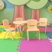 Emmy 25.125"W x 35.5"L Crescent Natural Plastic Height Adjustable Activity Table Set with 4 Chairs