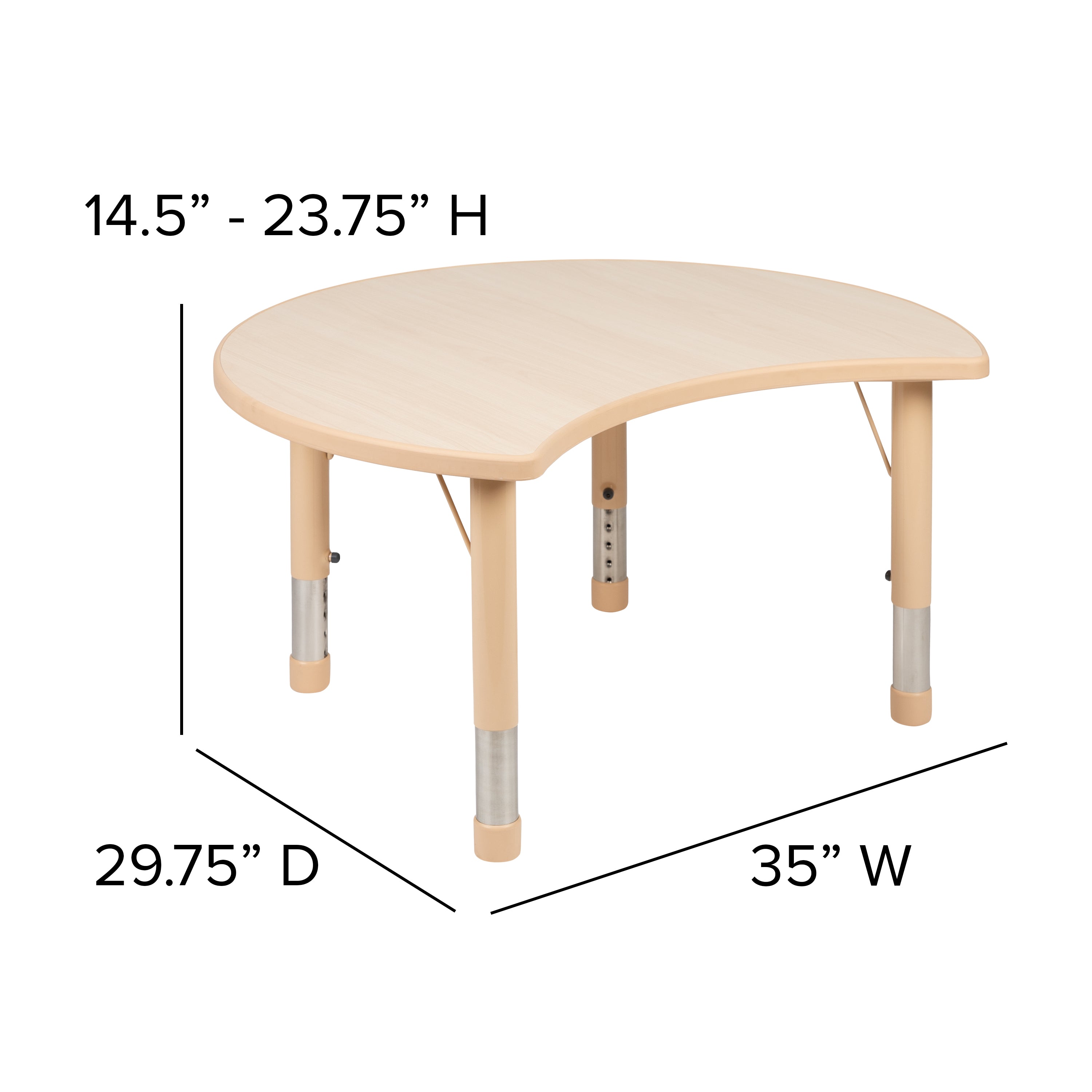 Wren 25.125"W x 35.5"L Crescent Natural Plastic Height Adjustable Activity Table
