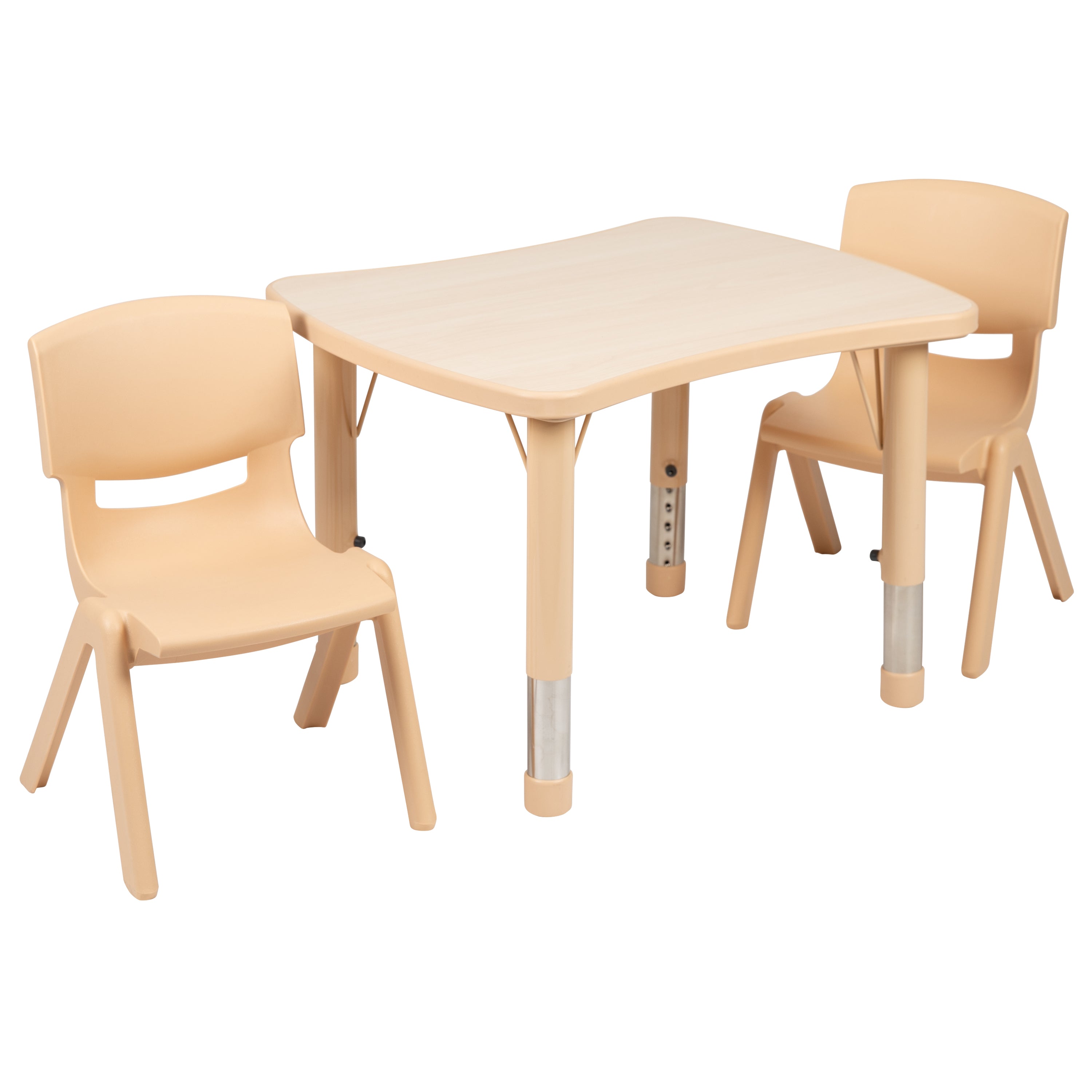 Emmy 21.875"W x 26.625"L Rectangular Natural Plastic Height Adjustable Activity Table Set with 2 Chairs