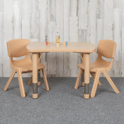 Emmy 21.875"W x 26.625"L Rectangular Natural Plastic Height Adjustable Activity Table Set with 2 Chairs