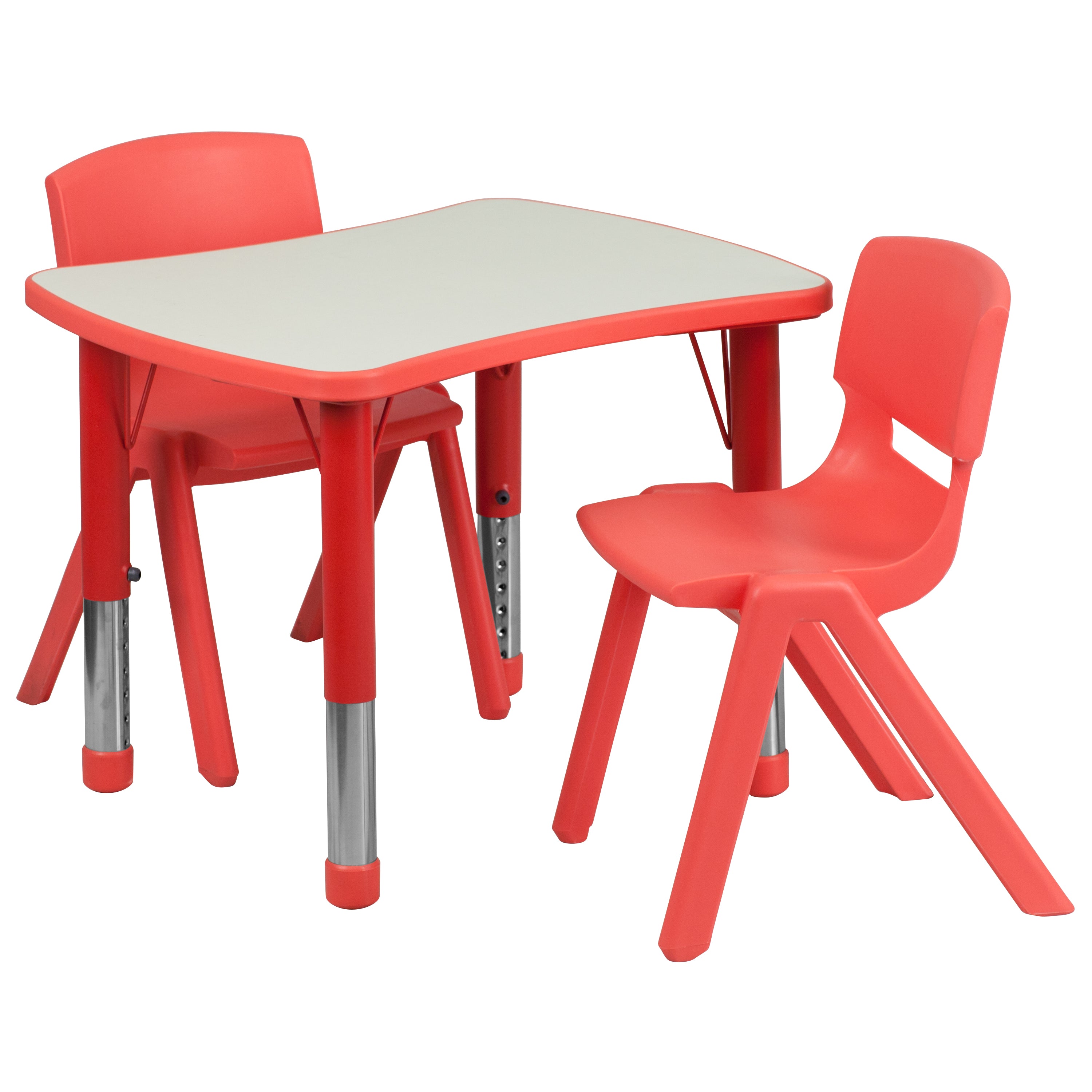 Emmy 21.875''W x 26.625''L Rectangular Red Plastic Height Adjustable Activity Table Set with 2 Chairs