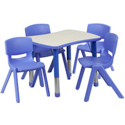 Emmy 21.875''W x 26.625''L Rectangular Blue Plastic Height Adjustable Activity Table Set with 4 Chairs