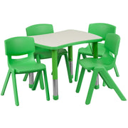 Emmy 21.875''W x 26.625''L Rectangular Green Plastic Height Adjustable Activity Table Set with 4 Chairs