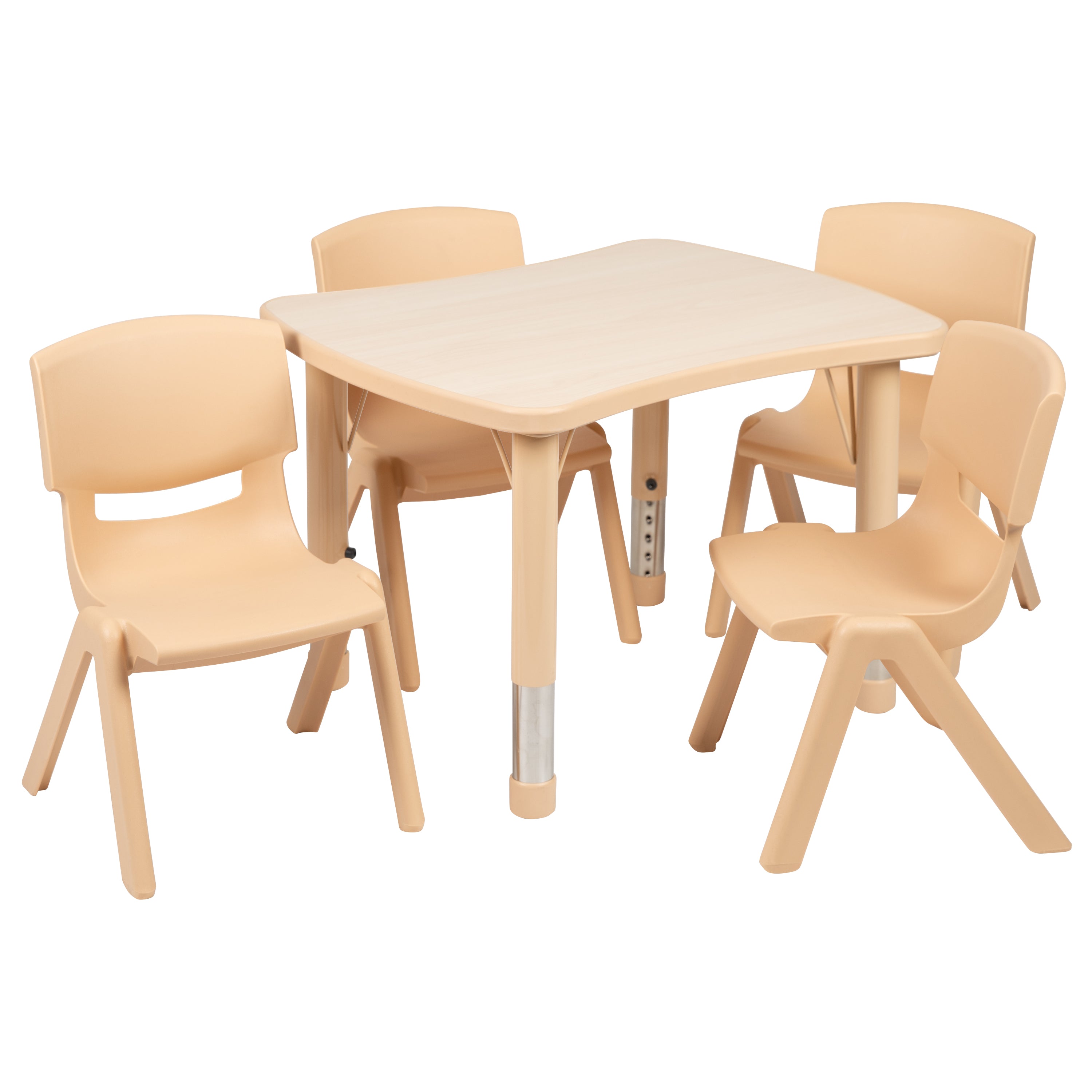 Emmy 21.875"W x 26.625"L Rectangular Natural Plastic Height Adjustable Activity Table Set with 4 Chairs