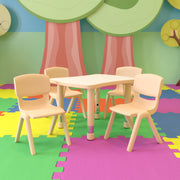 Emmy 21.875"W x 26.625"L Rectangular Natural Plastic Height Adjustable Activity Table Set with 4 Chairs
