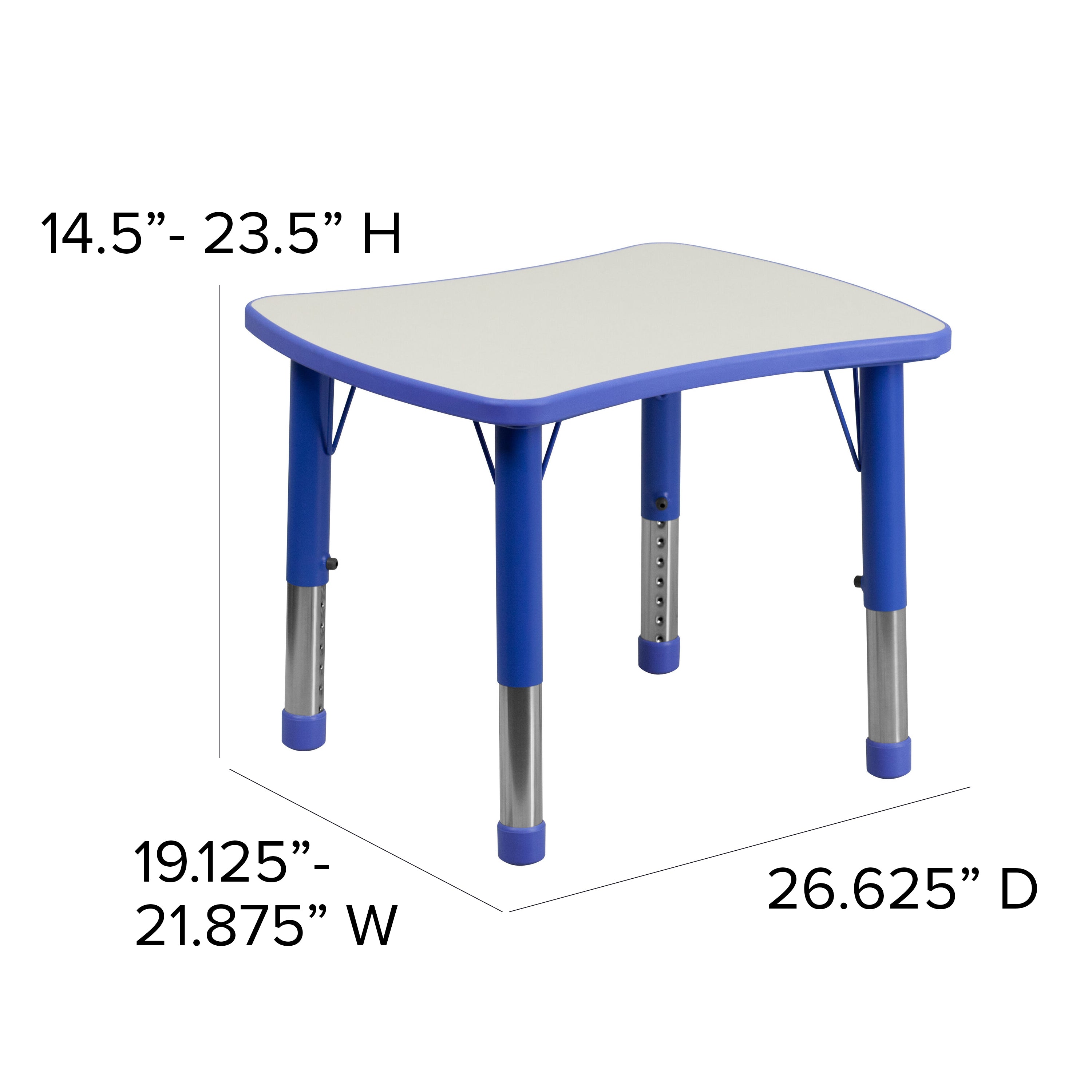 Wren 21.875''W x 26.625''L Rectangular Blue Plastic Height Adjustable Activity Table with Grey Top