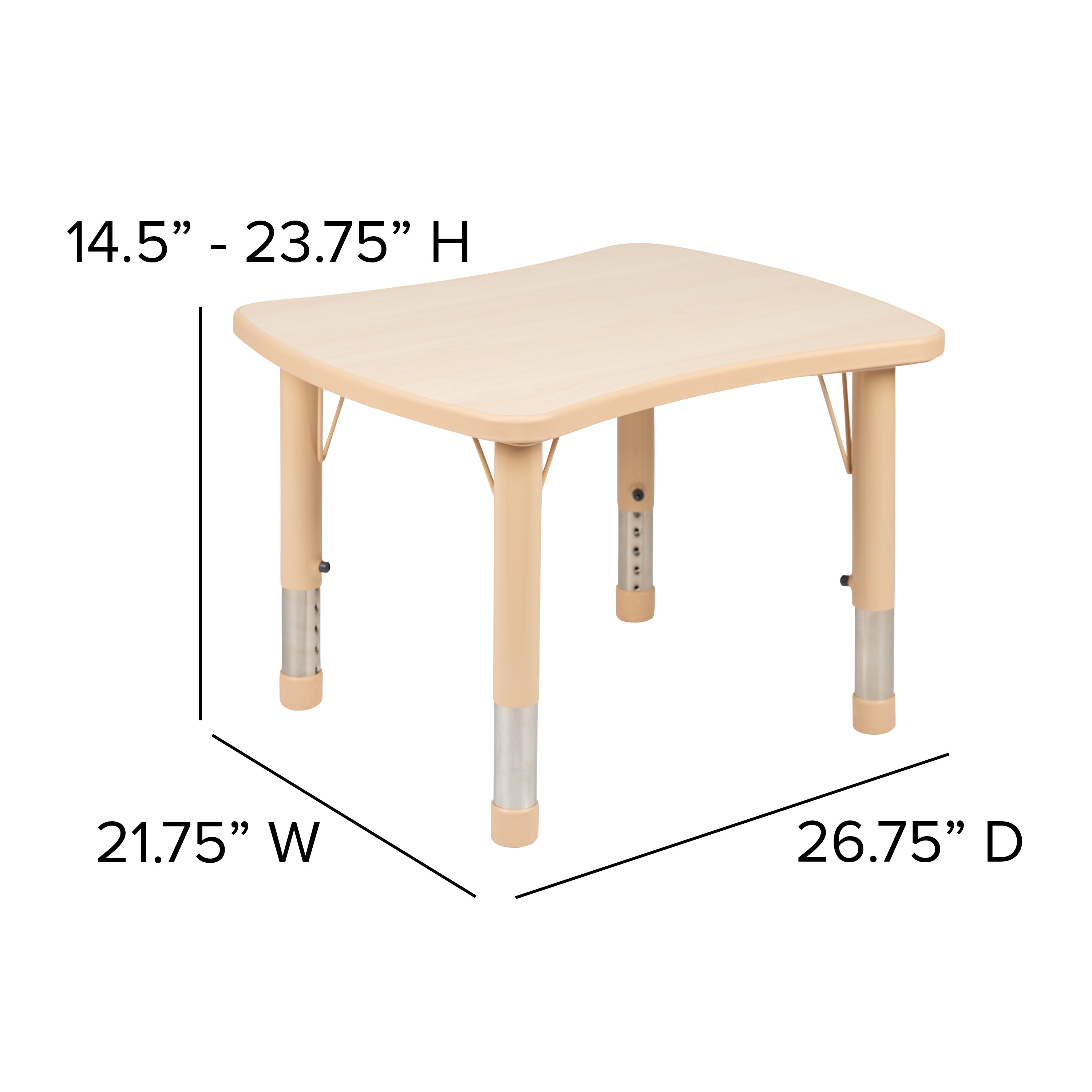 Wren 21.875"W x 26.625"L Rectangular Natural Plastic Height Adjustable Activity Table