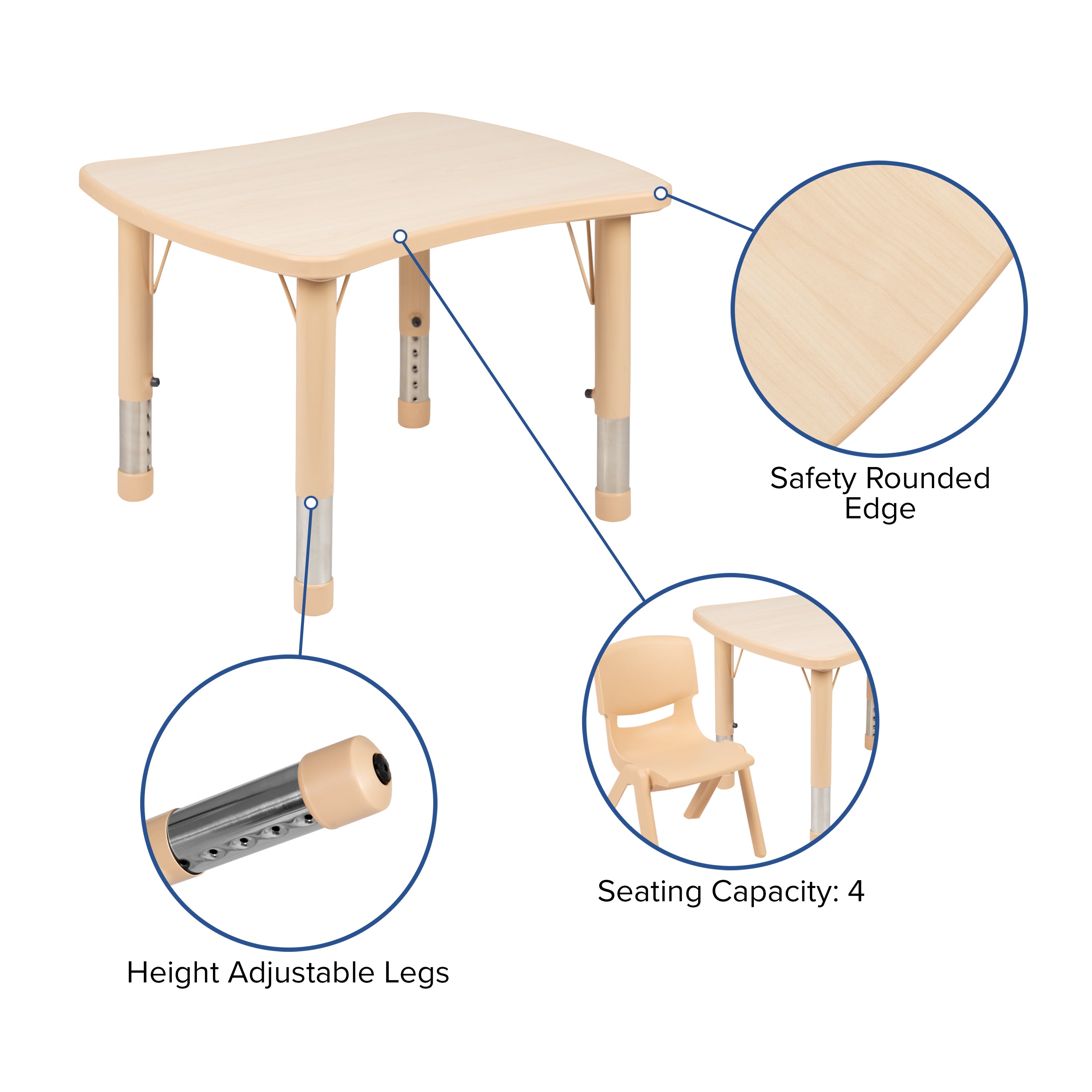 Wren 21.875"W x 26.625"L Rectangular Natural Plastic Height Adjustable Activity Table