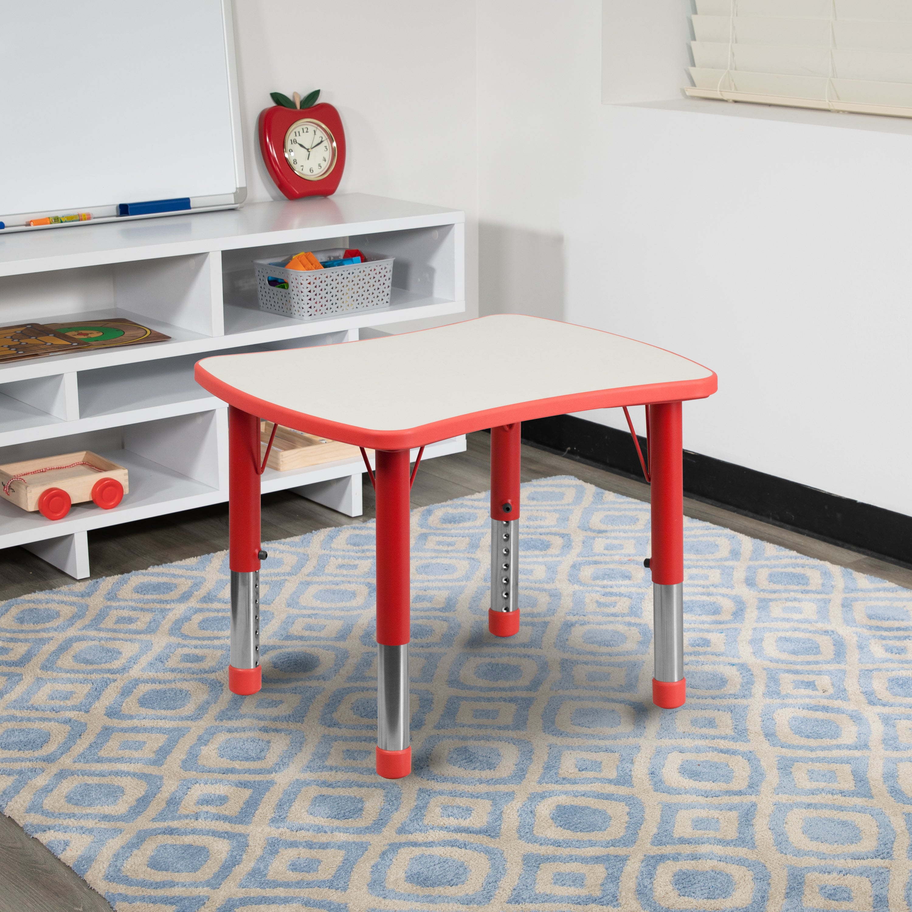 Wren 21.875''W x 26.625''L Rectangular Red Plastic Height Adjustable Activity Table with Grey Top