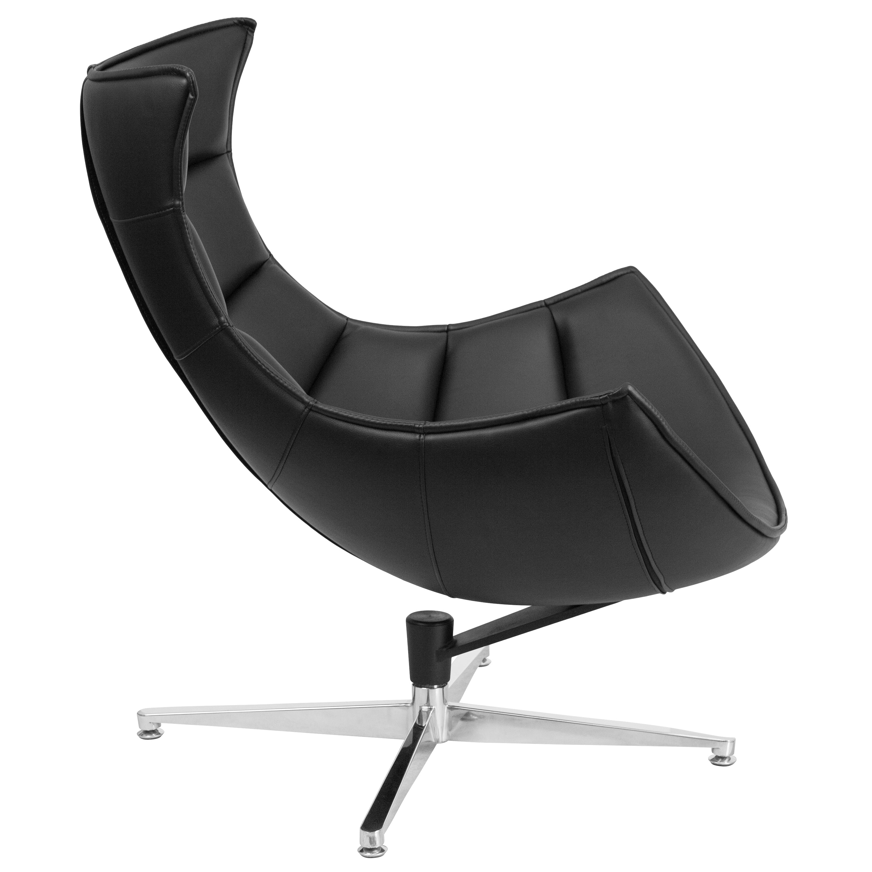 Pasithea Black LeatherSoft Swivel Cocoon Chair