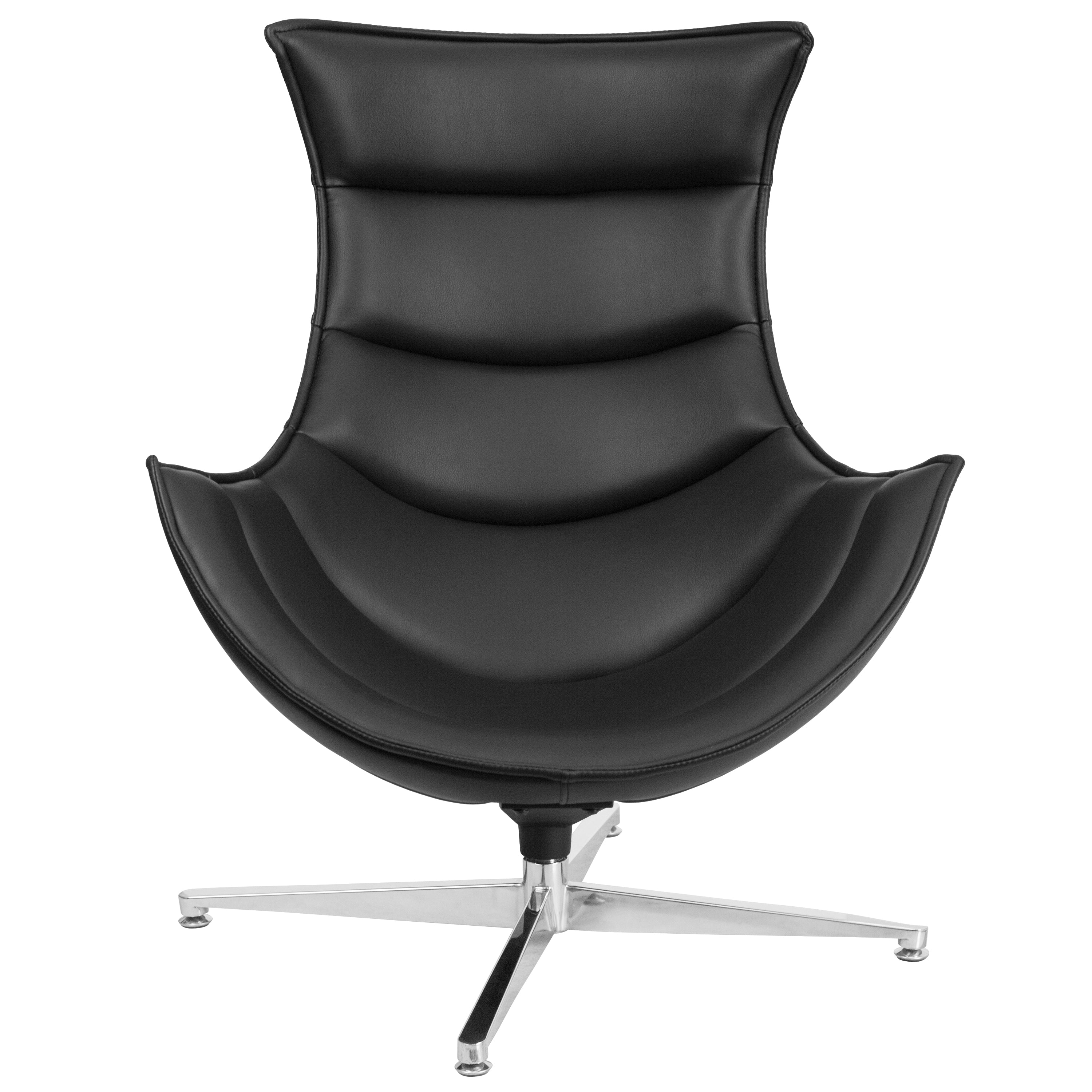 Pasithea Black LeatherSoft Swivel Cocoon Chair