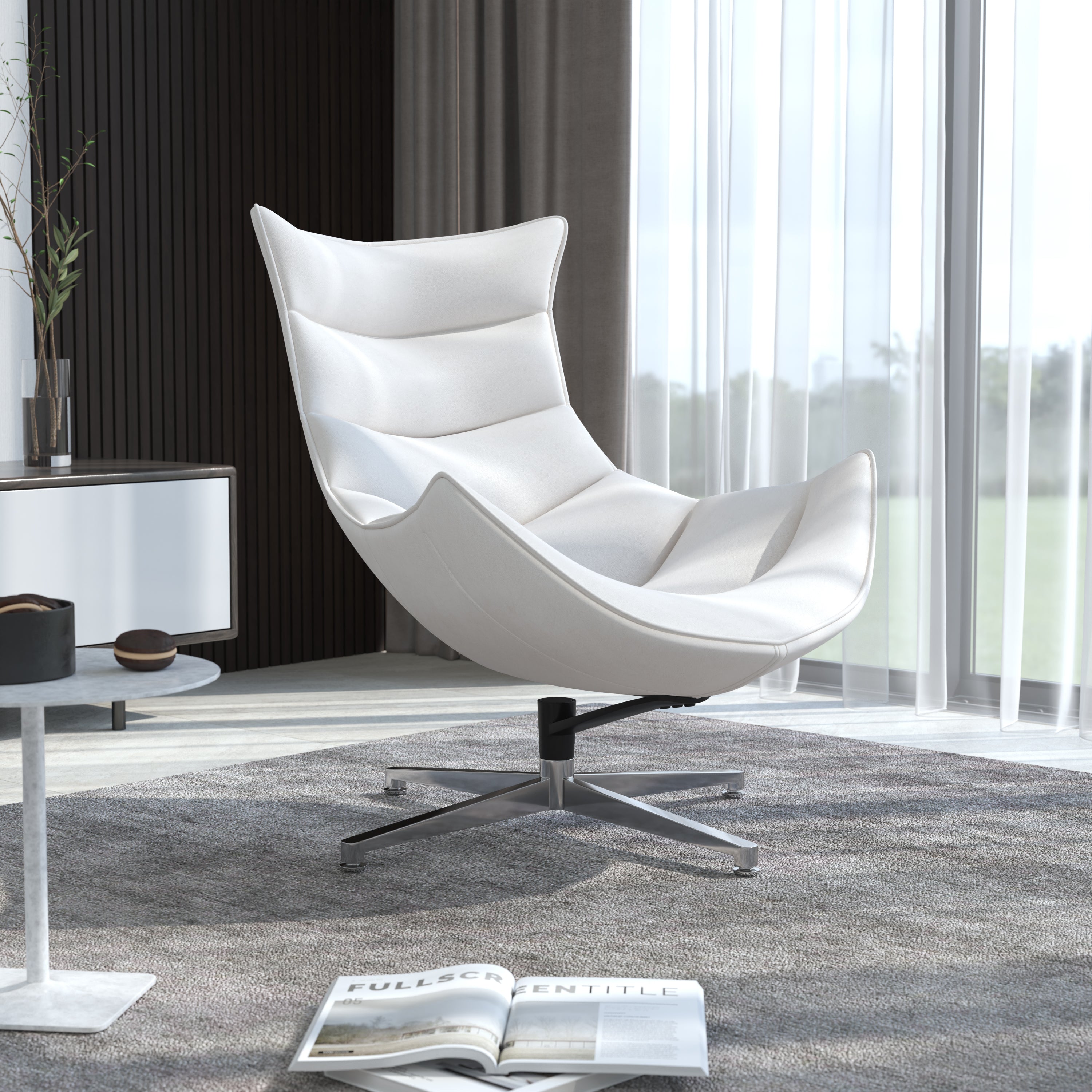Pasithea Creamy White LeatherSoft Swivel Cocoon Chair