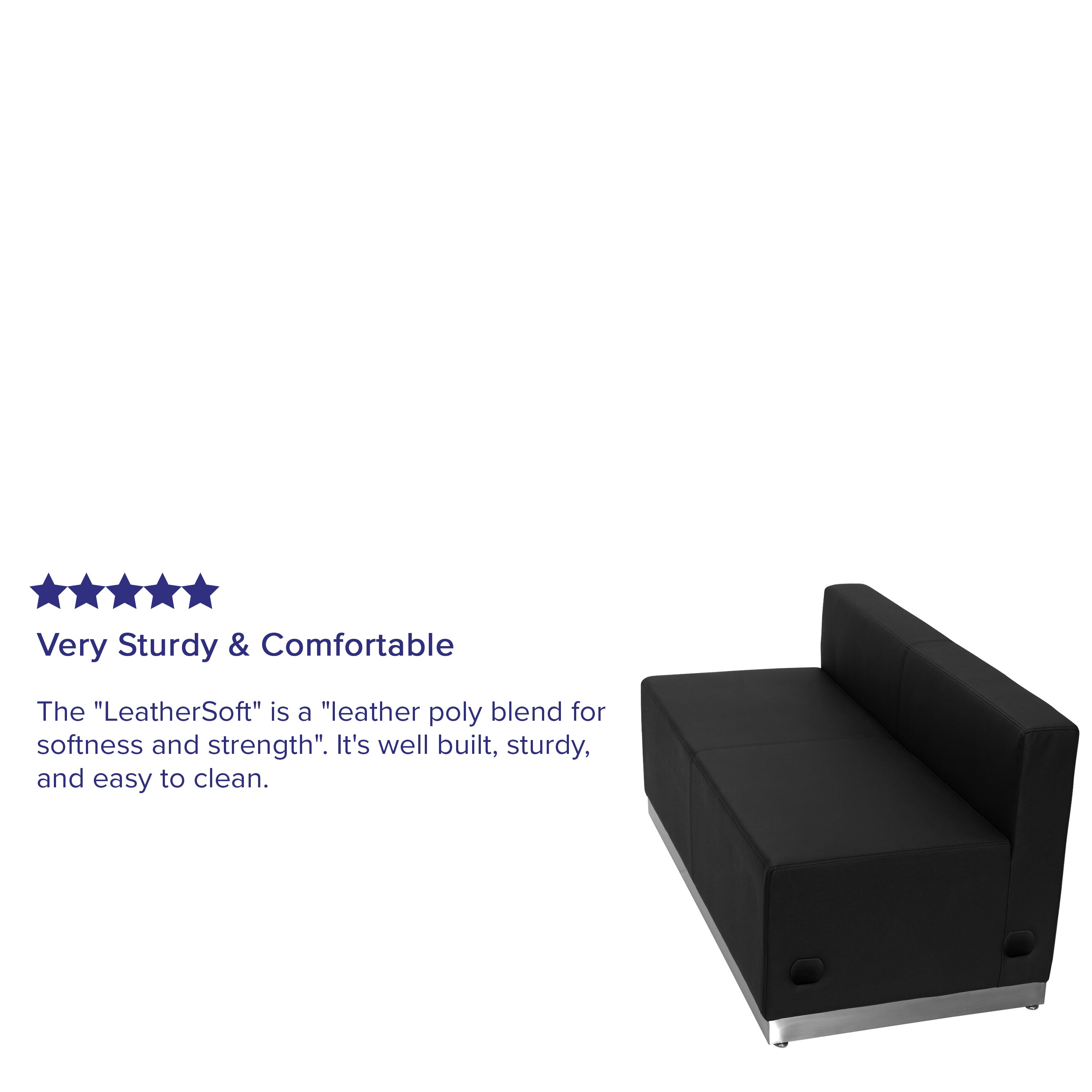 HERCULES Alon Series Black LeatherSoft Loveseat with Brushed Stainless Steel Base