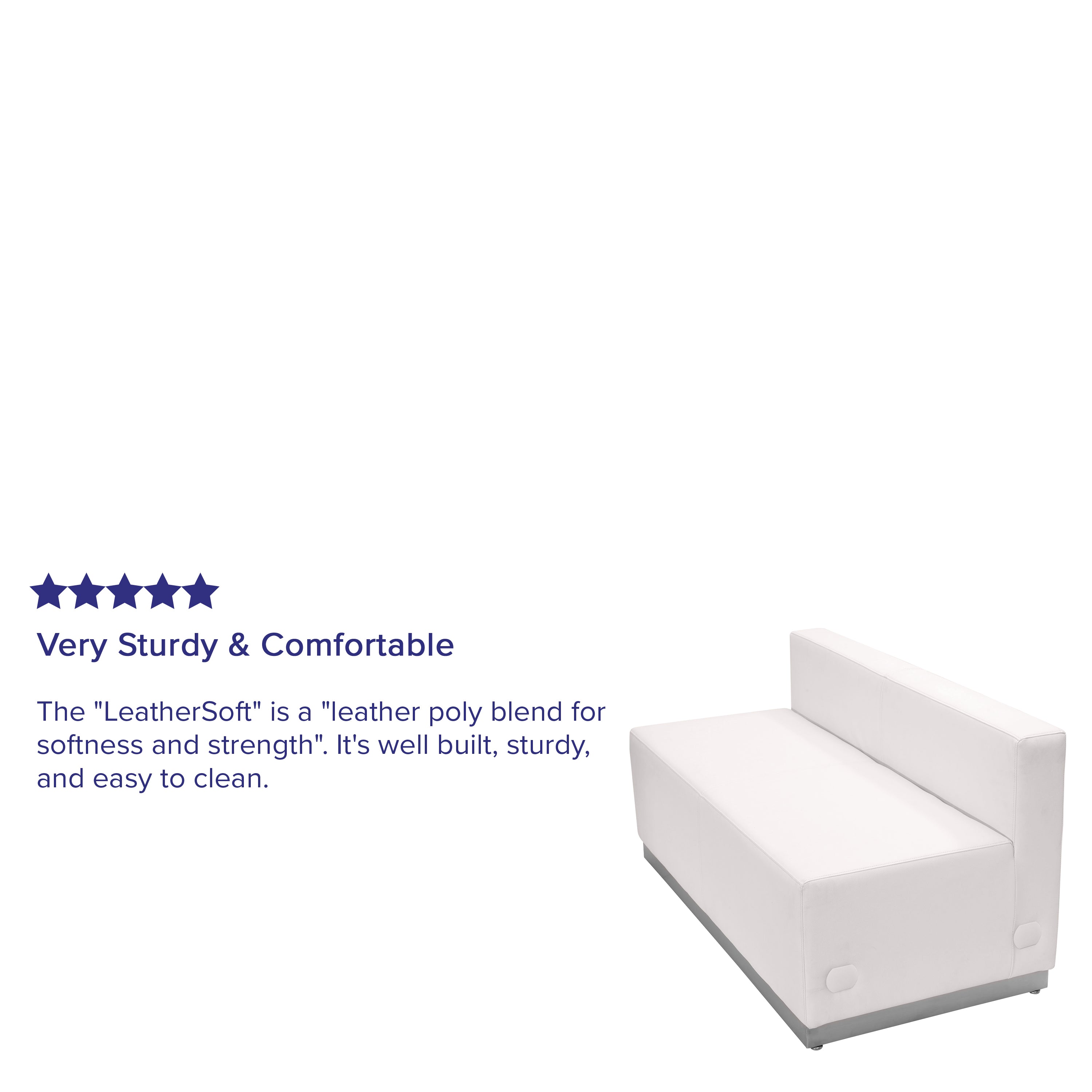 HERCULES Alon Series Melrose White LeatherSoft Loveseat with Brushed Stainless Steel Base
