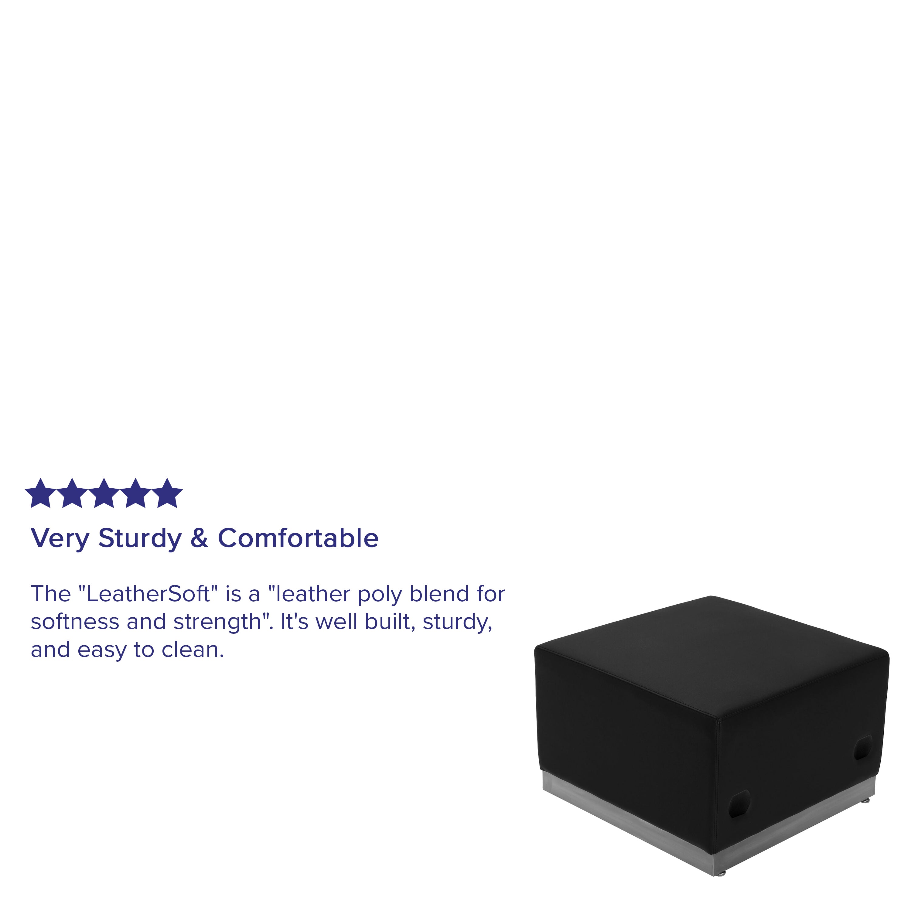 HERCULES Alon Series Black LeatherSoft Ottoman with Brushed Stainless Steel Base
