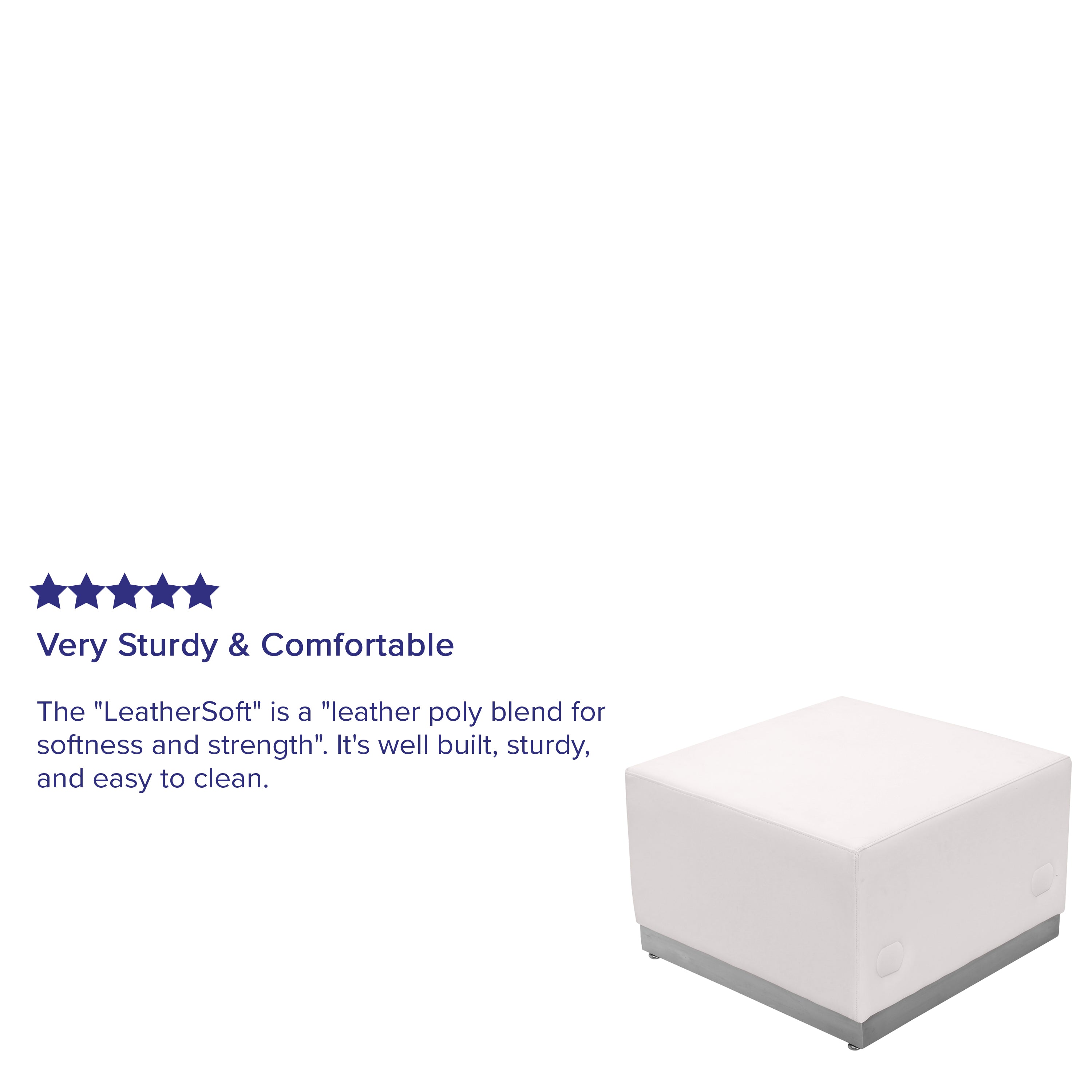 HERCULES Alon Series Melrose White LeatherSoft Ottoman with Brushed Stainless Steel Base