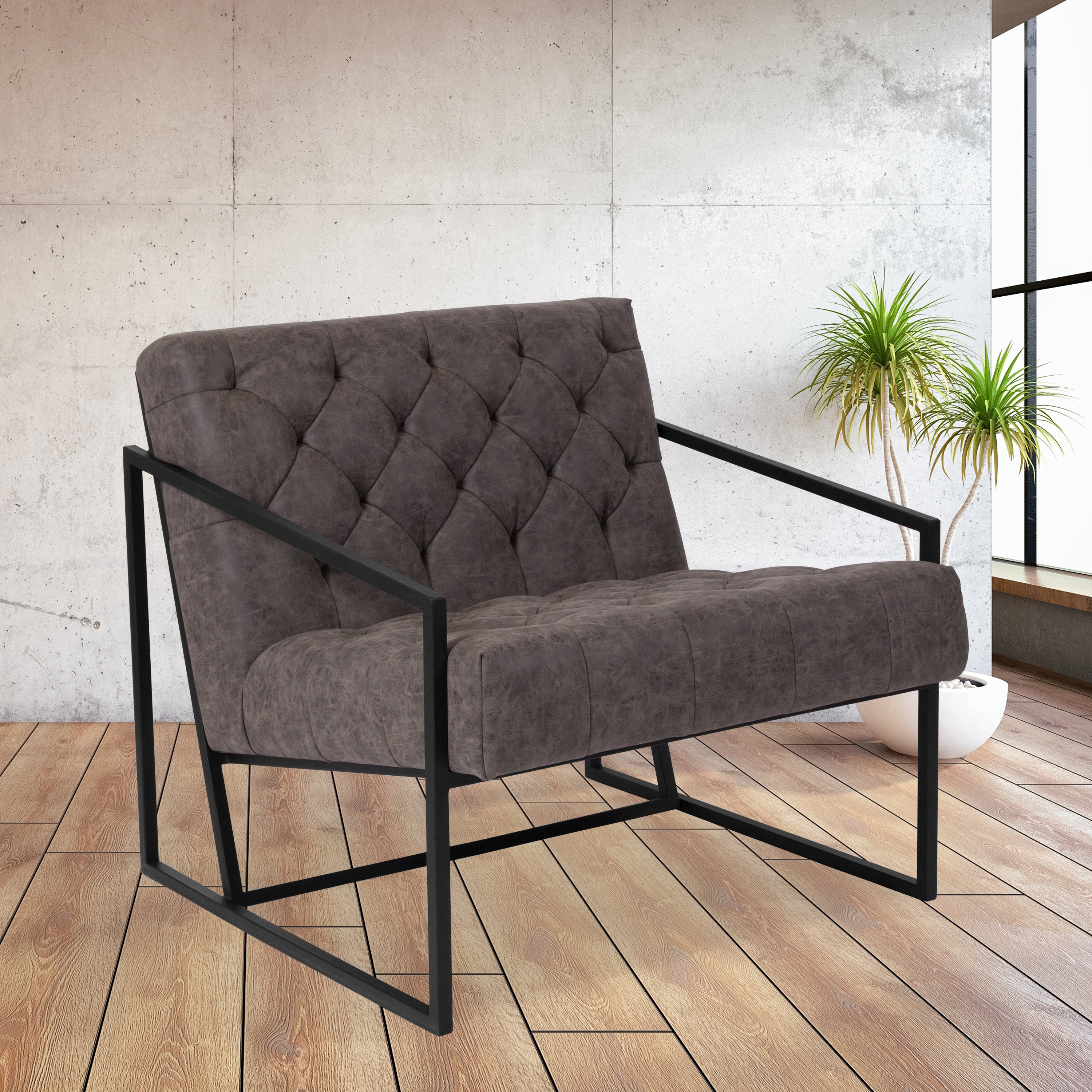 HERCULES Madison Series Retro Gray LeatherSoft Tufted Lounge Chair