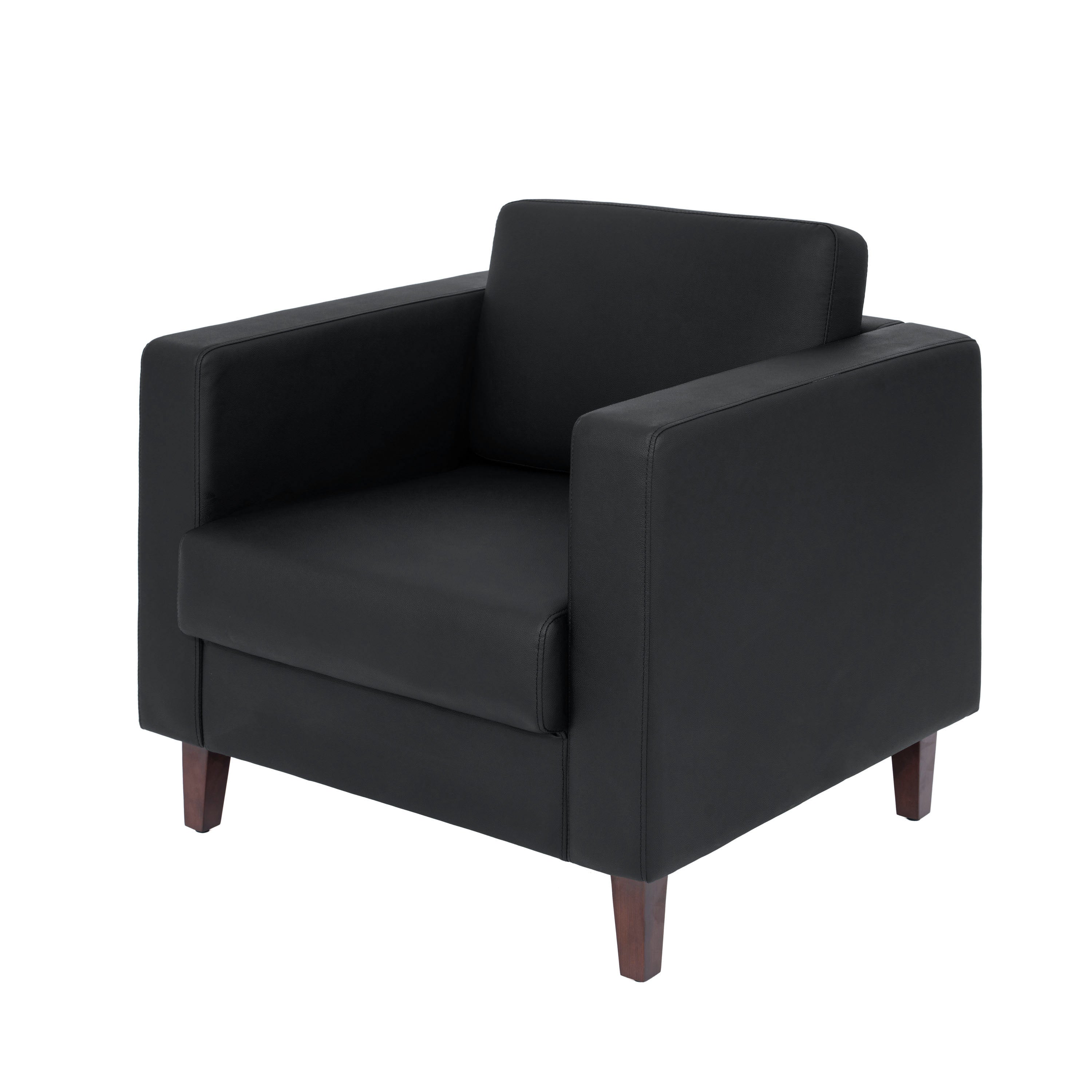 HERCULES Artemis Black LeatherSoft Reception Chair with 2 AC Outlets/1 USB/1 USB-C Ports and Solid Wood Walnut Legs with Adjustable Floor Glides
