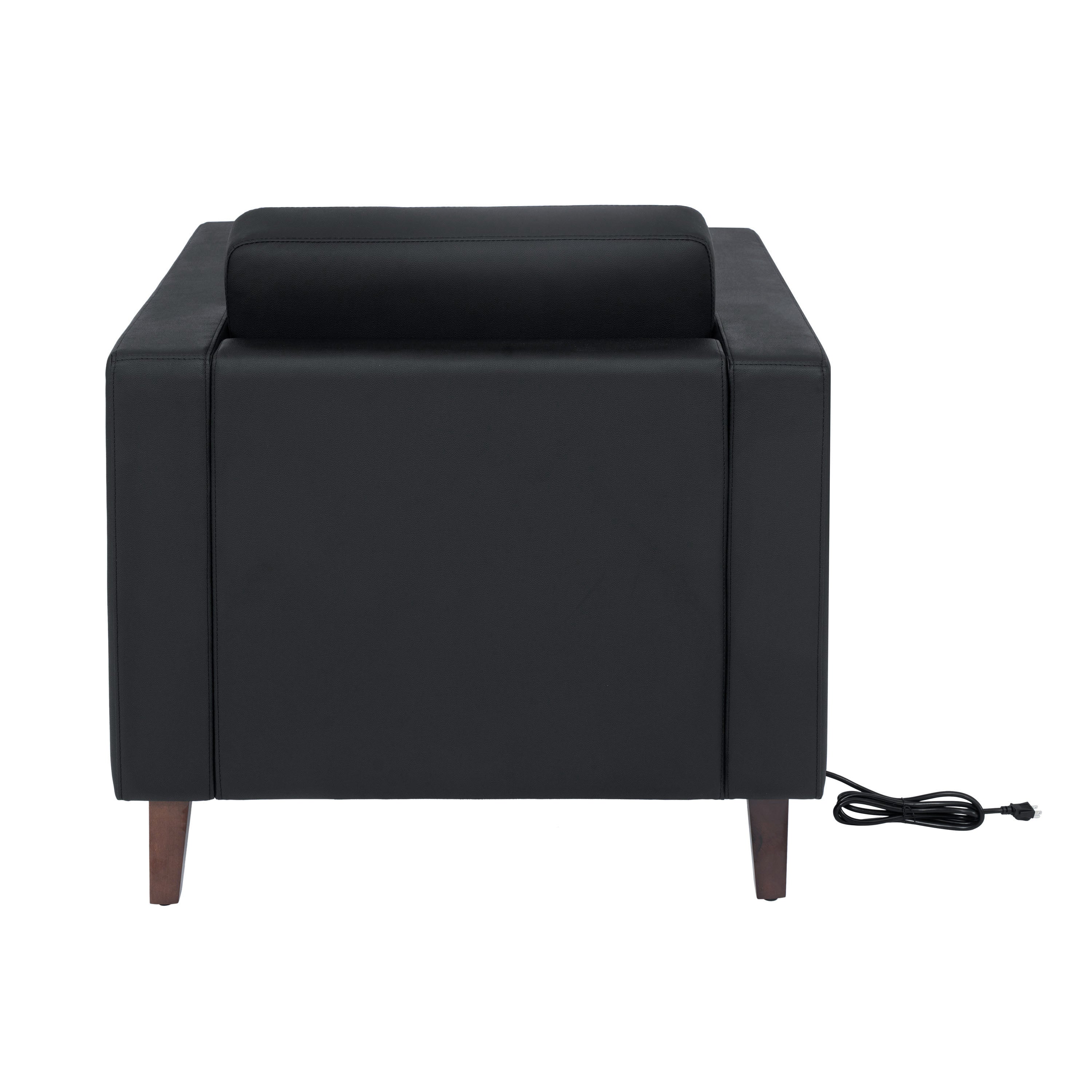 HERCULES Artemis 3 Piece Black LeatherSoft Reception Set, 8 AC Outlets/4 USB/4 USB-C Ports and Solid Walnut Wood Legs with Adjustable Floor Glides