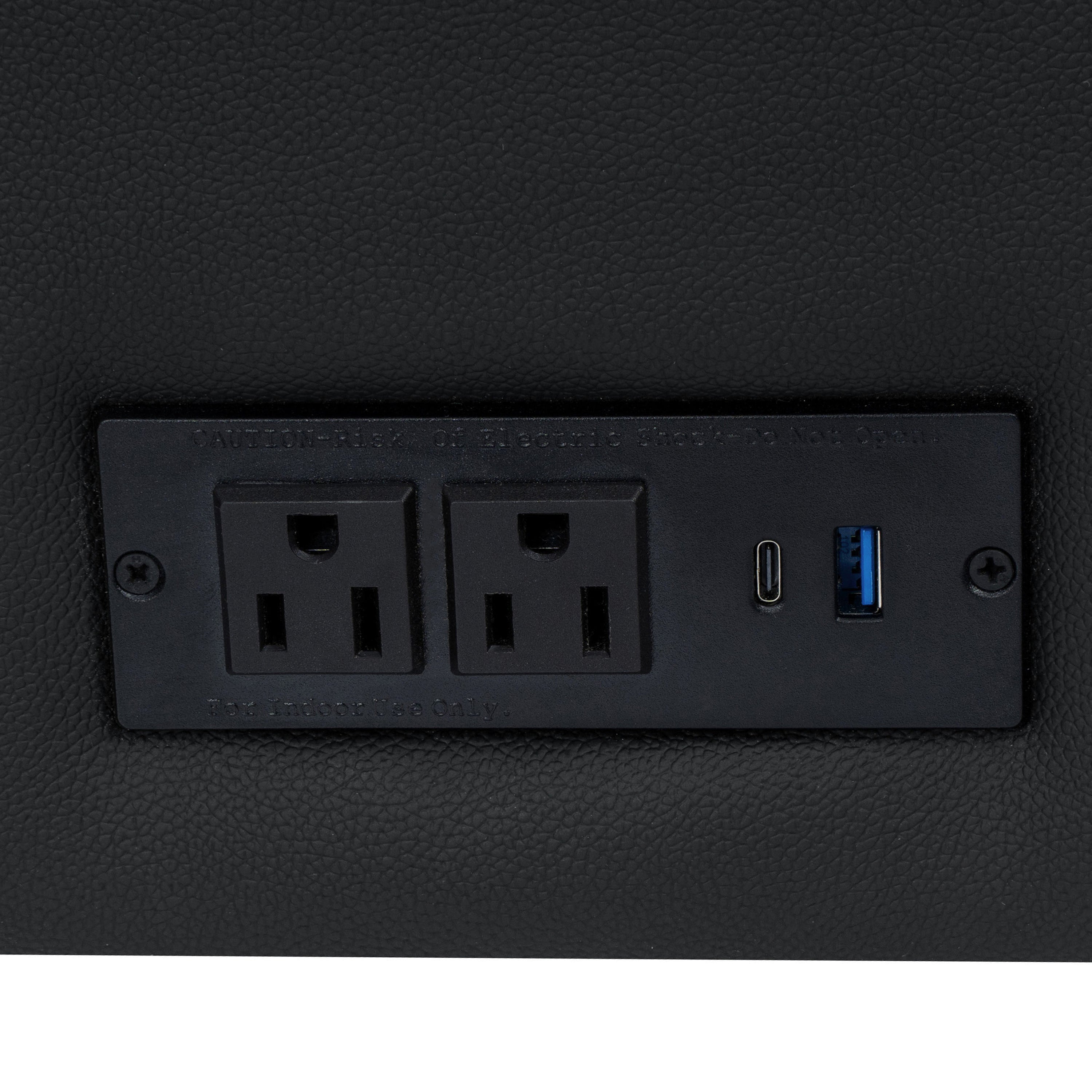 HERCULES Artemis Black LeatherSoft Reception Chair with 2 AC Outlets/1 USB/1 USB-C Ports and Solid Wood Walnut Legs with Adjustable Floor Glides