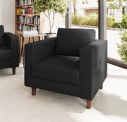 HERCULES Artemis Black LeatherSoft Reception Chair with 2 AC Outlets/1 USB/1 USB-C Ports and Solid Wood Walnut Legs with Adjustable Floor Glides