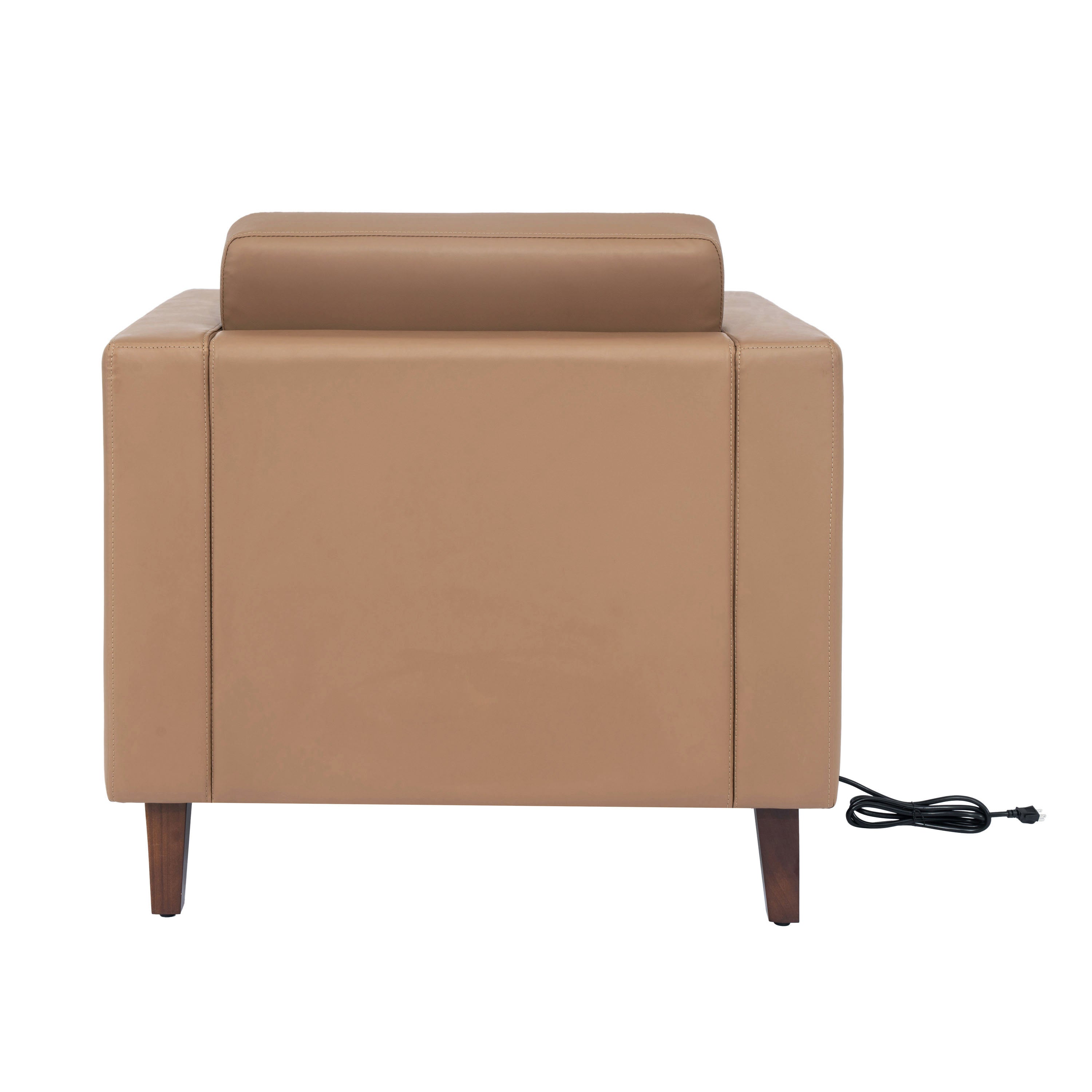 HERCULES Artemis 3 Piece Cognac LeatherSoft Sofa and 2 Chair Set, 8 AC Outlets/4 USB/4 USB-C Ports, Solid Wood Walnut Legs with Adjustable Glides