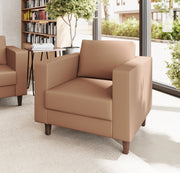 HERCULES Artemis Cognac LeatherSoft Reception Chair with 2 AC Outlets/USB/USB-C Ports and Solid Wood Walnut Legs with Adjustable Floor Glides