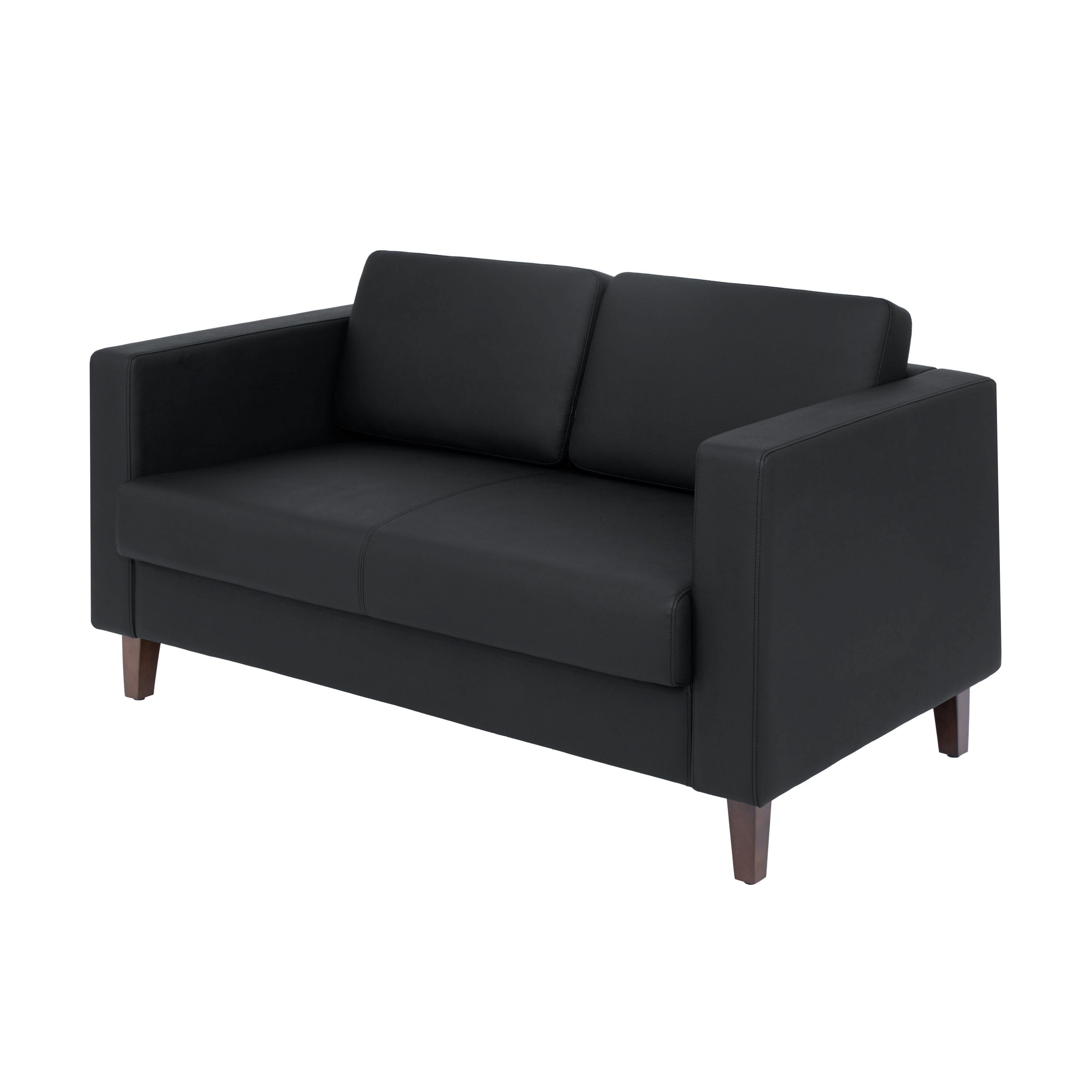 HERCULES Artemis Black LeatherSoft Reception Loveseat with 2 AC Outlets/1 USB/1 USB-C Ports and Solid Wood Walnut Legs with Adjustable Floor Glides