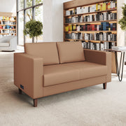 HERCULES Artemis Cognac LeatherSoft Reception Loveseat with 2 AC Outlets/1 USB/1 USB-C Ports and Solid Wood Walnut Legs with Adjustable Floor Glides